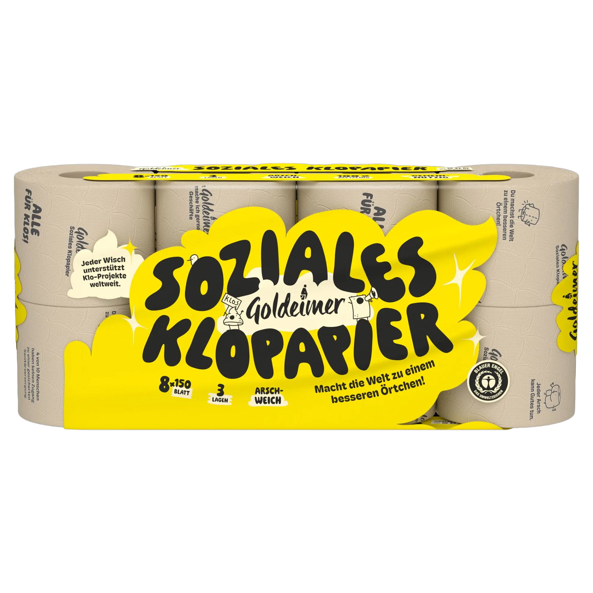 Klopapier, Papierrolle, Rollenpack, 8er-Pack, gelb-schwarz