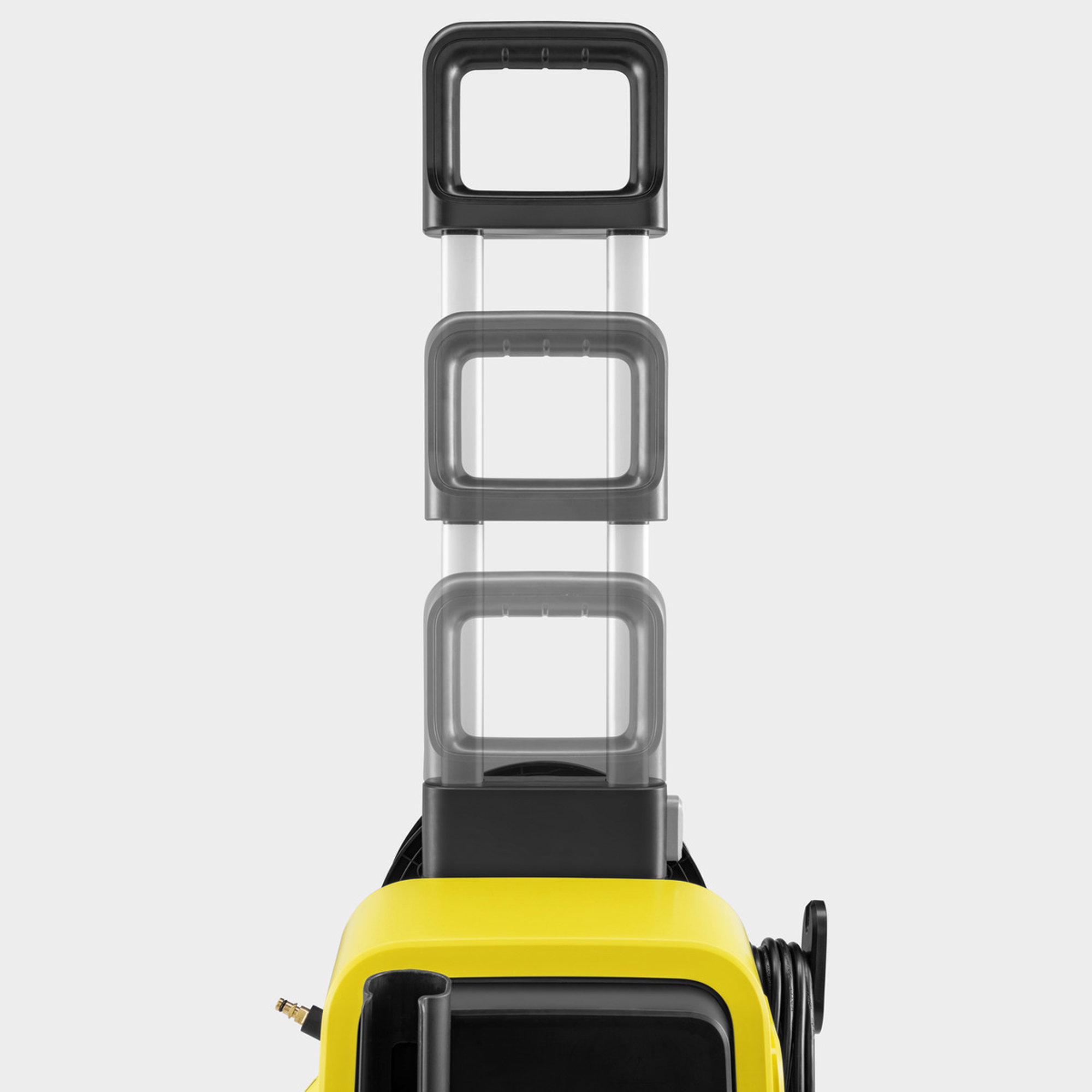 Druckreiniger, Schlauchwagen, zusammenziehbarer Griff, gelbe Gehäuse, Reinigungsgerät