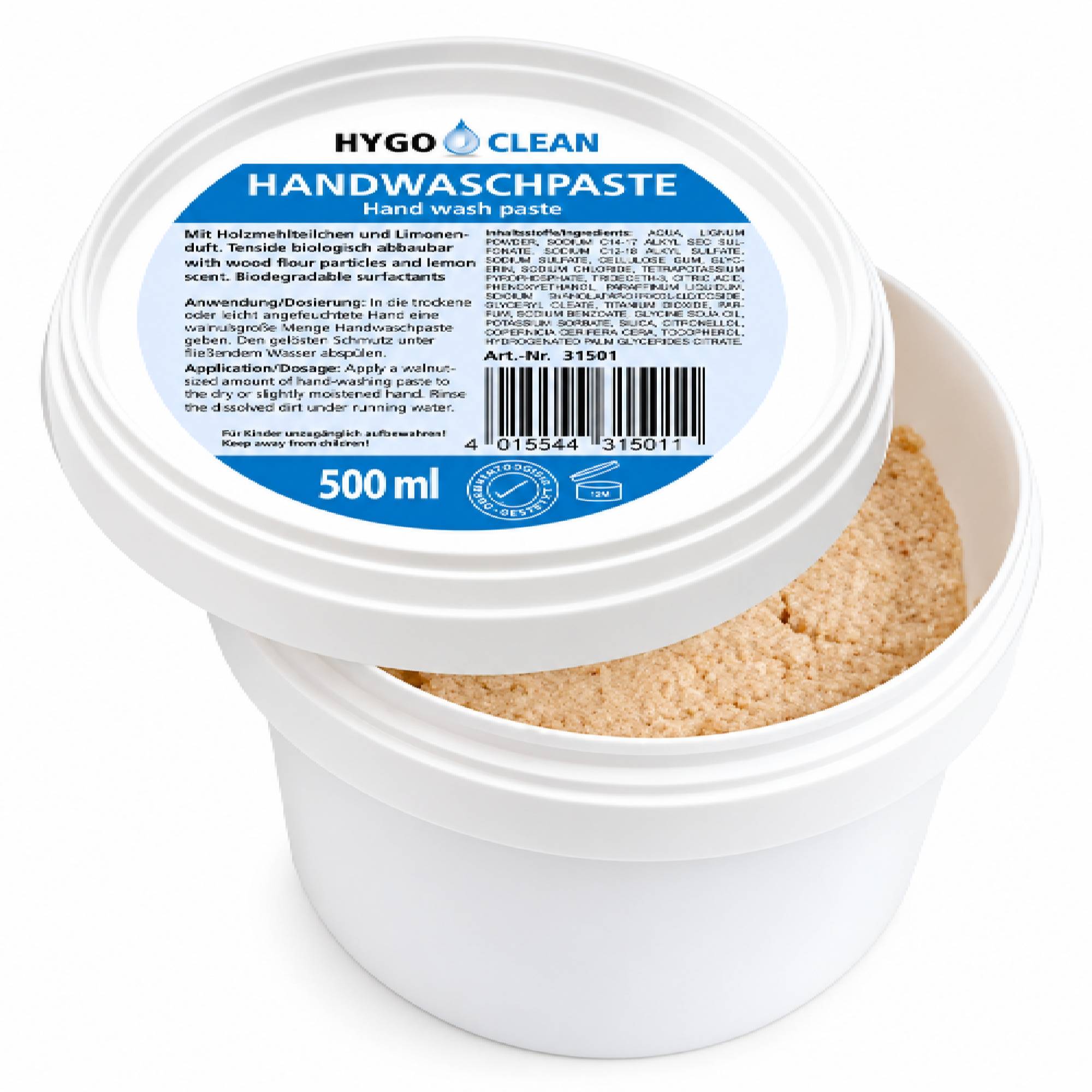 Detergente in pasta per le mani | 500 ml | con polvere di legno | Hygoclean