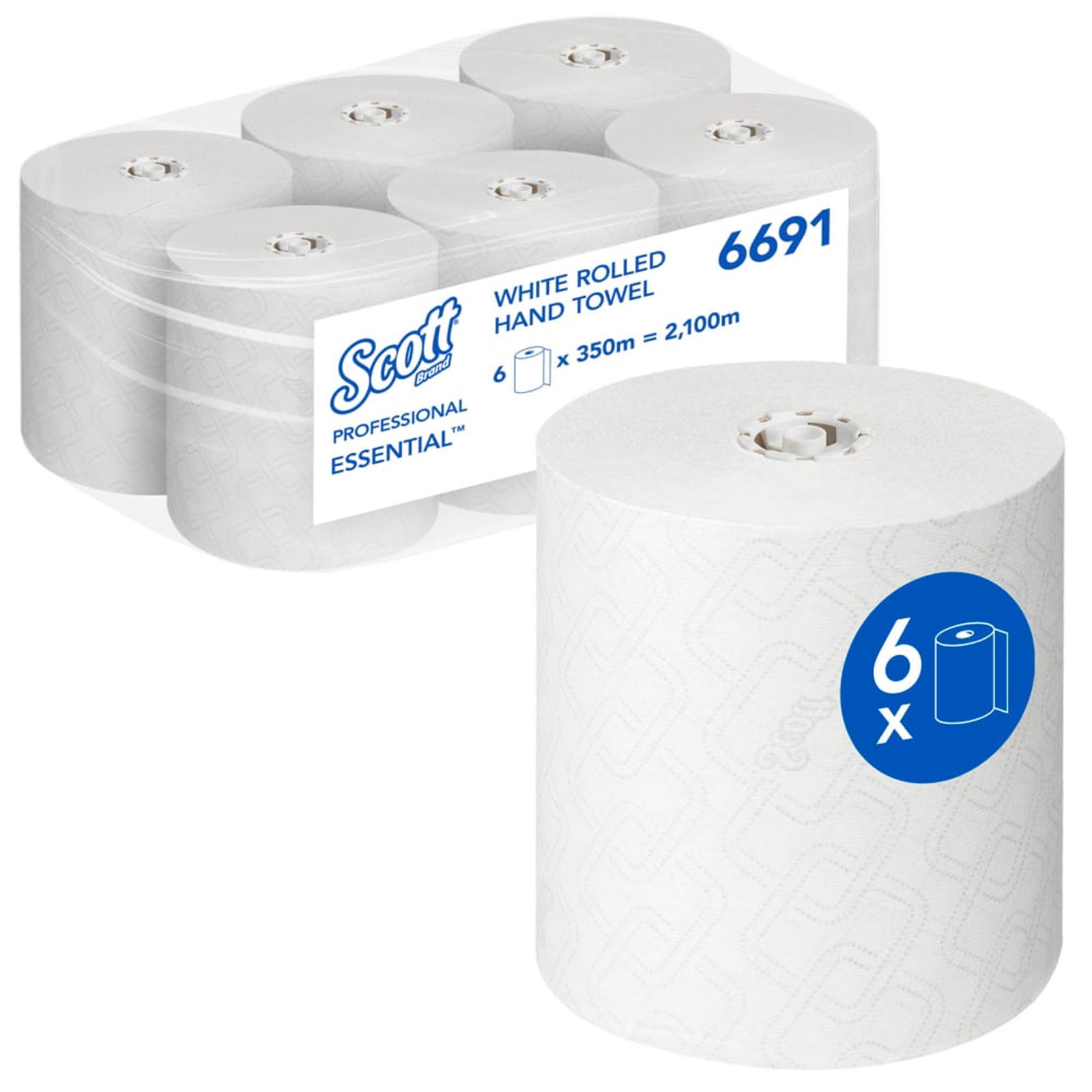 Rouleaux d’essuie-mains Scott Essential 6691 blancs 1 pli en cellulose 350 m