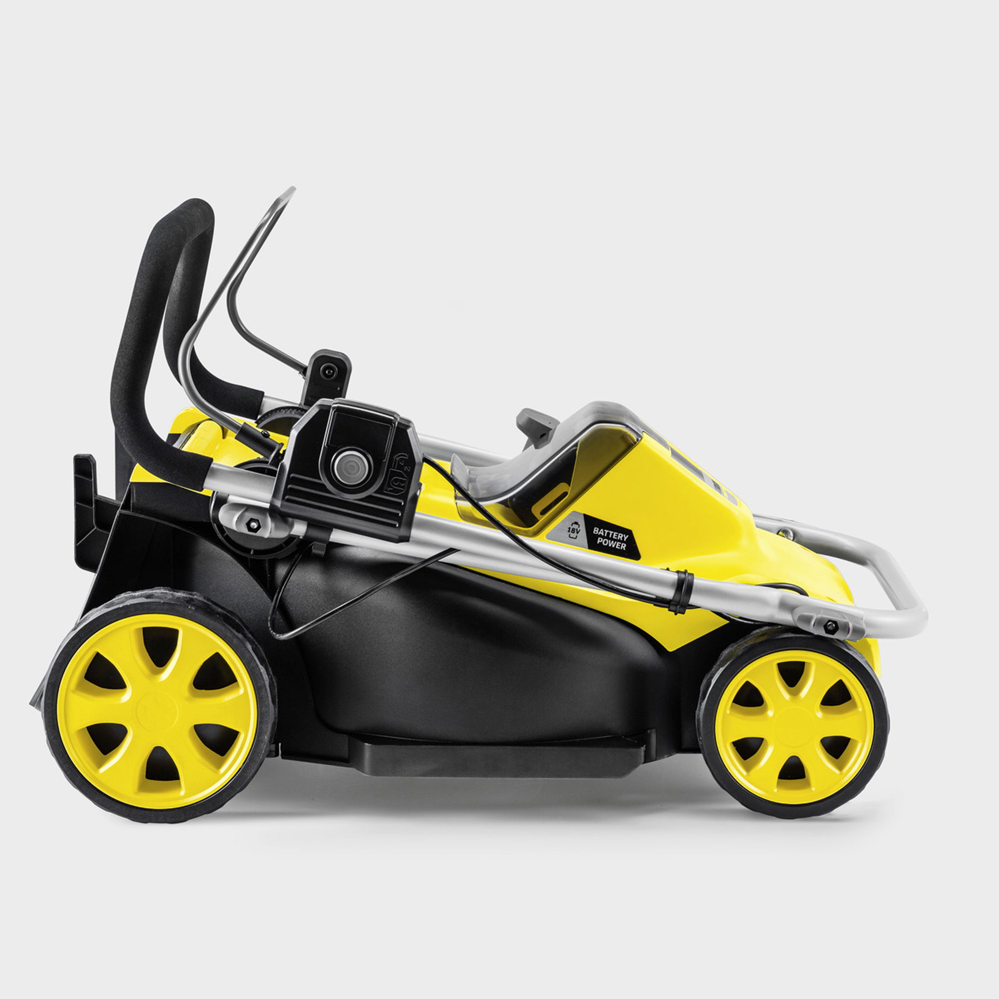 Gartenhäcksler, Rasenmulcher, Gelb, Gummirollräder, Akkubetrieben