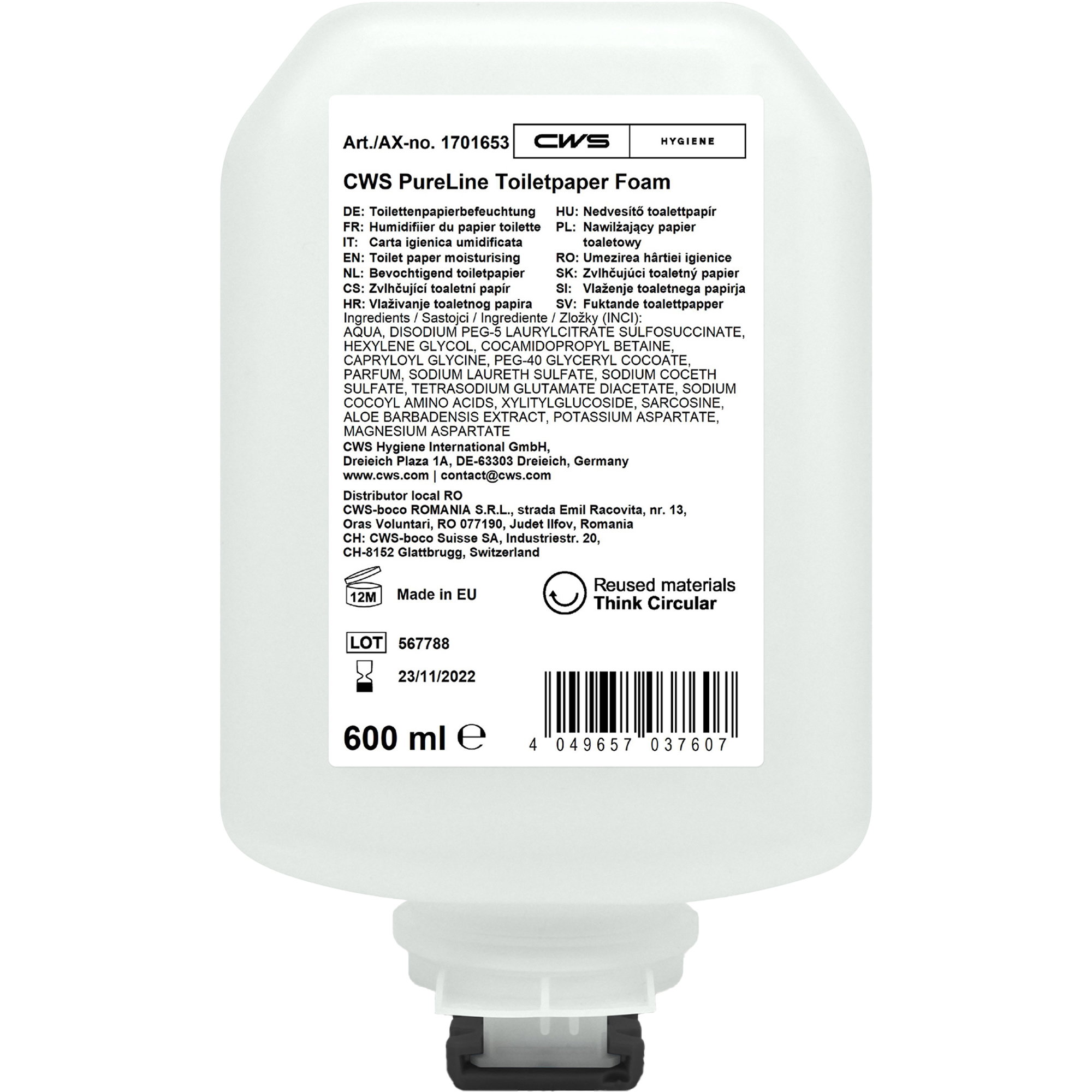 Mousse pour papier toilette | 600 ml | CWS PureLine Toilet Paper Foam