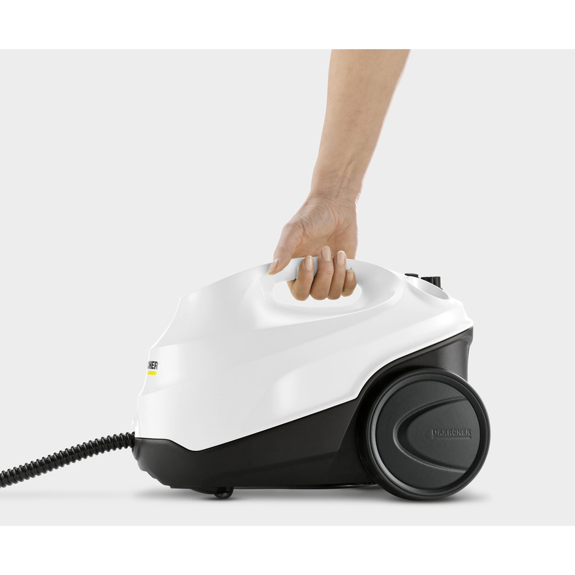 Handheld, Dampfwäscher, Weiß, Schwarzer Sockel, Kabelgebunden