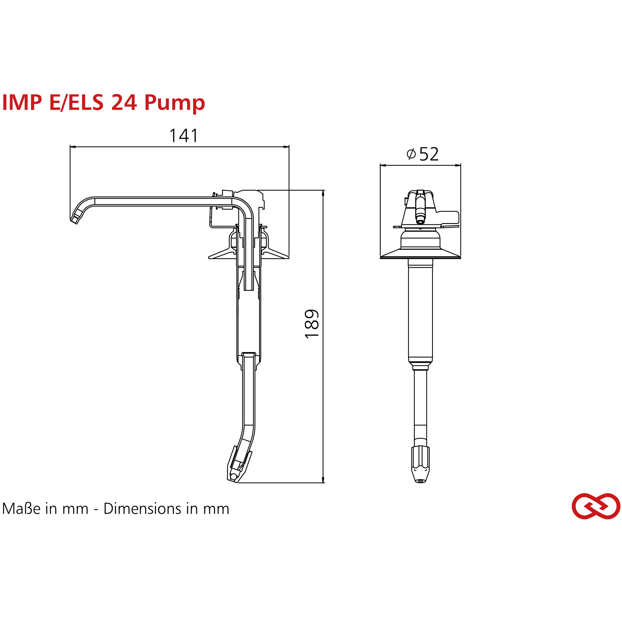 Handpumpe, Wasserpumpe, Technische Zeichnung, Abmessungen mm, Pumpenkomponente