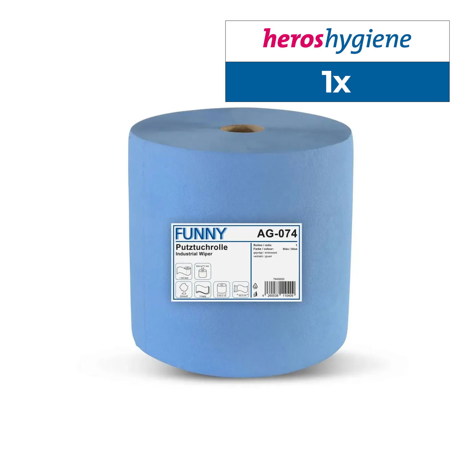 Funny AG-074 Reinigungsrolle 36cm 3-lagig Zellstoff blau 1000 Blatt