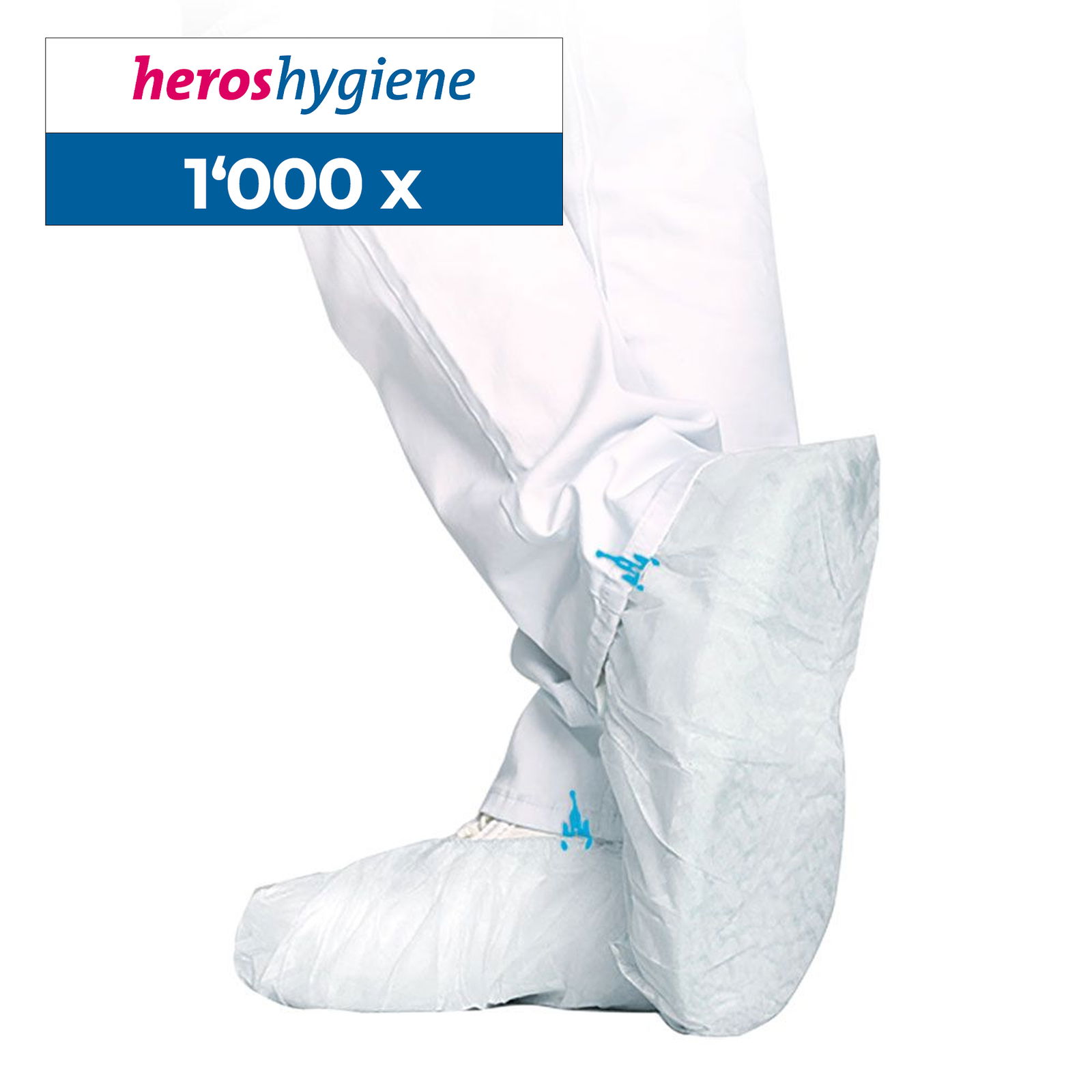 White PP shoe covers for Hygomat with textured sole