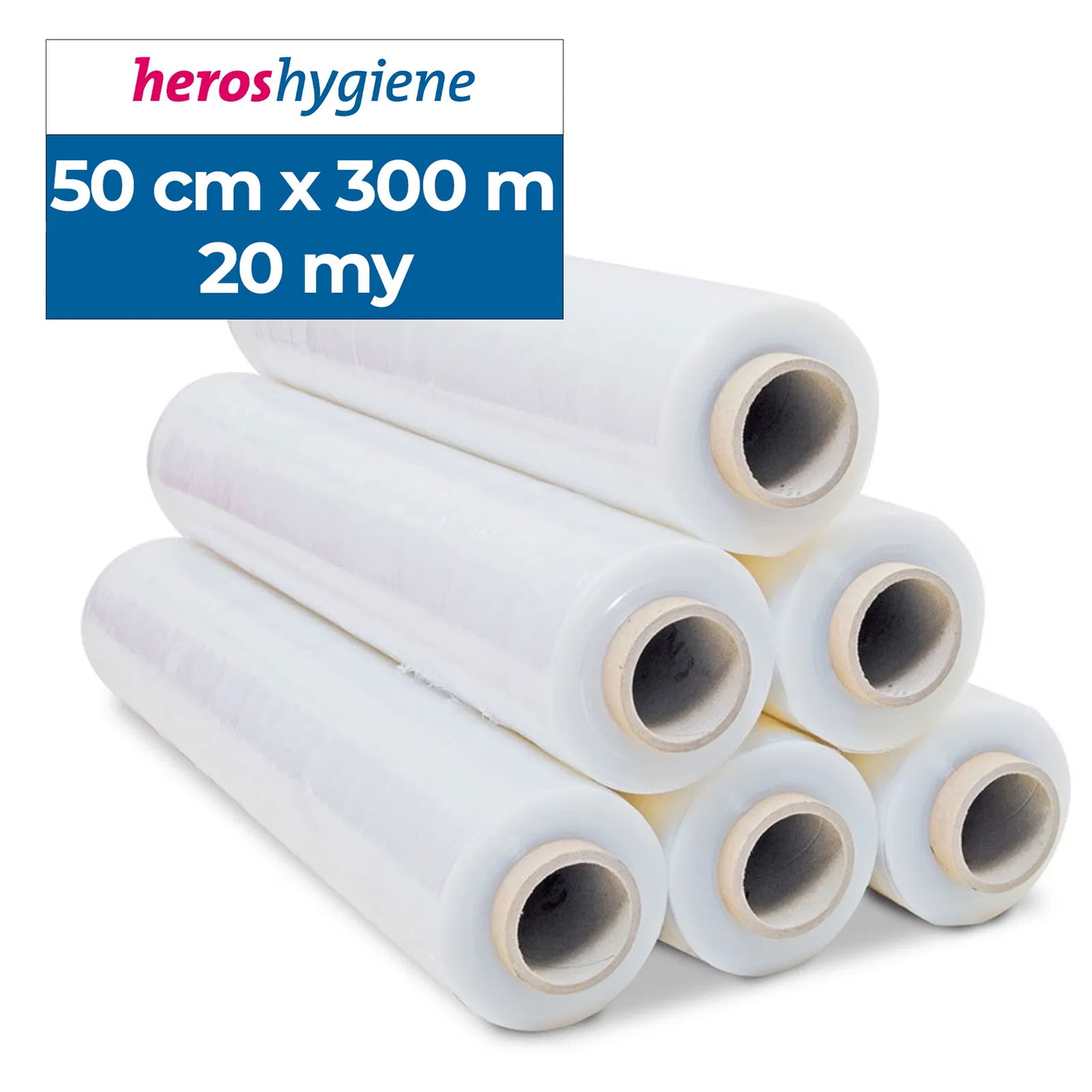 6 Rollen transparente Handstretchfolie, 20 my, 500 mm