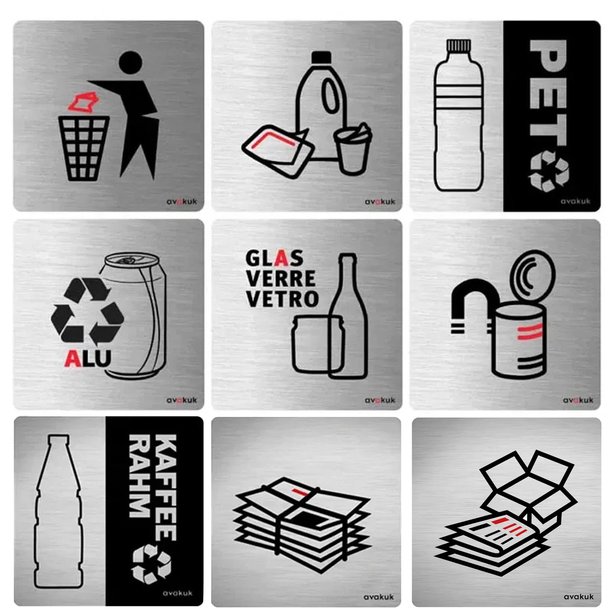 Kunststoffflasche, Glasverpackung, Mülltrennung, Aluminiumcan, Pfandflaschen, Aluminium, Glas, Flasche, Becher, Recycling, Kunststoffflasche, Glasrecycling, Abfallbehälter, Recycle Symbole, Verpackungsmaterial