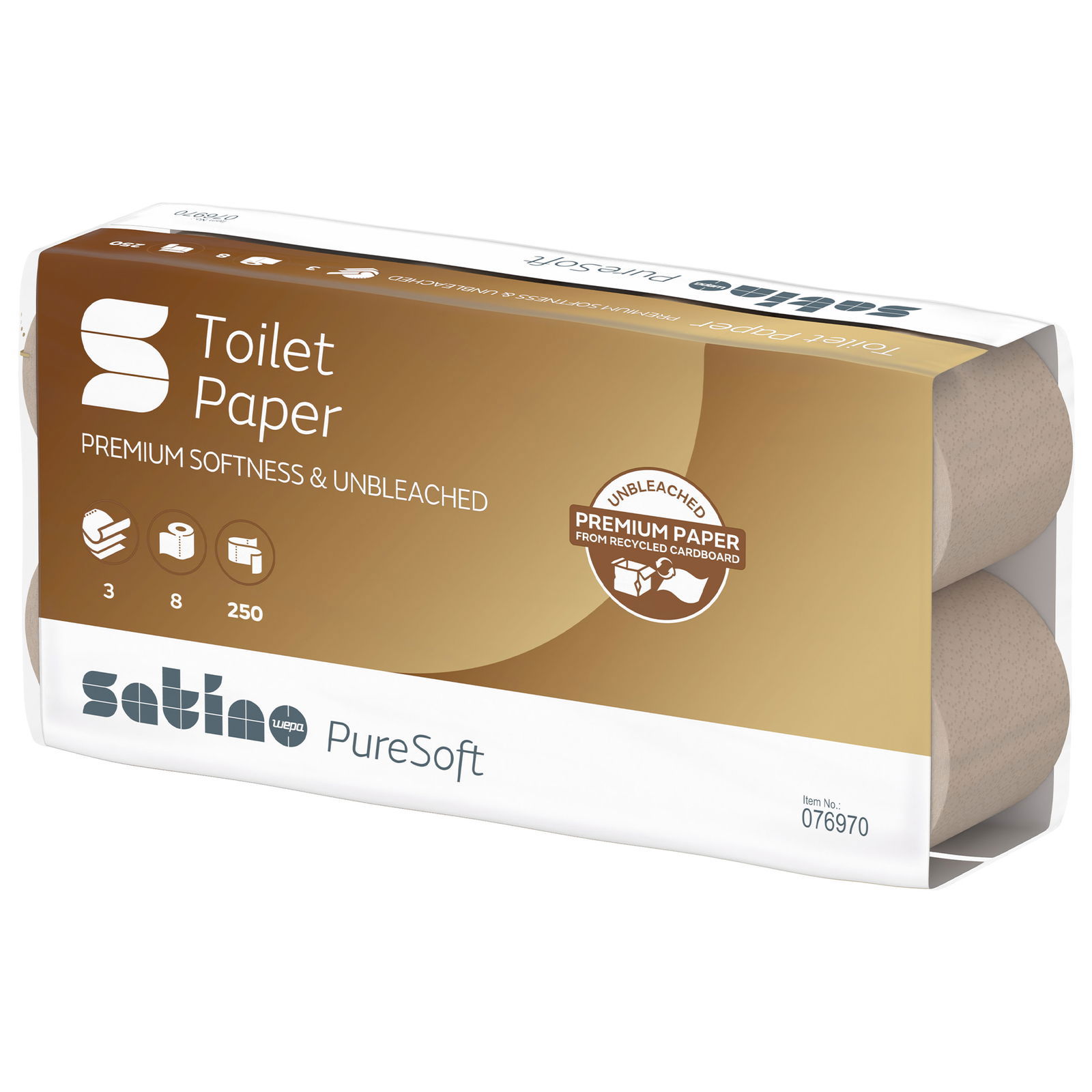 Satino PureSoft 076970 Toilet Paper 3-Ply Recycled 250 Sheets