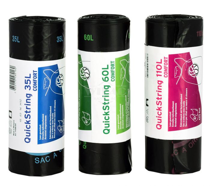 Sacchetti per rifiuti QuickString neri con OKS