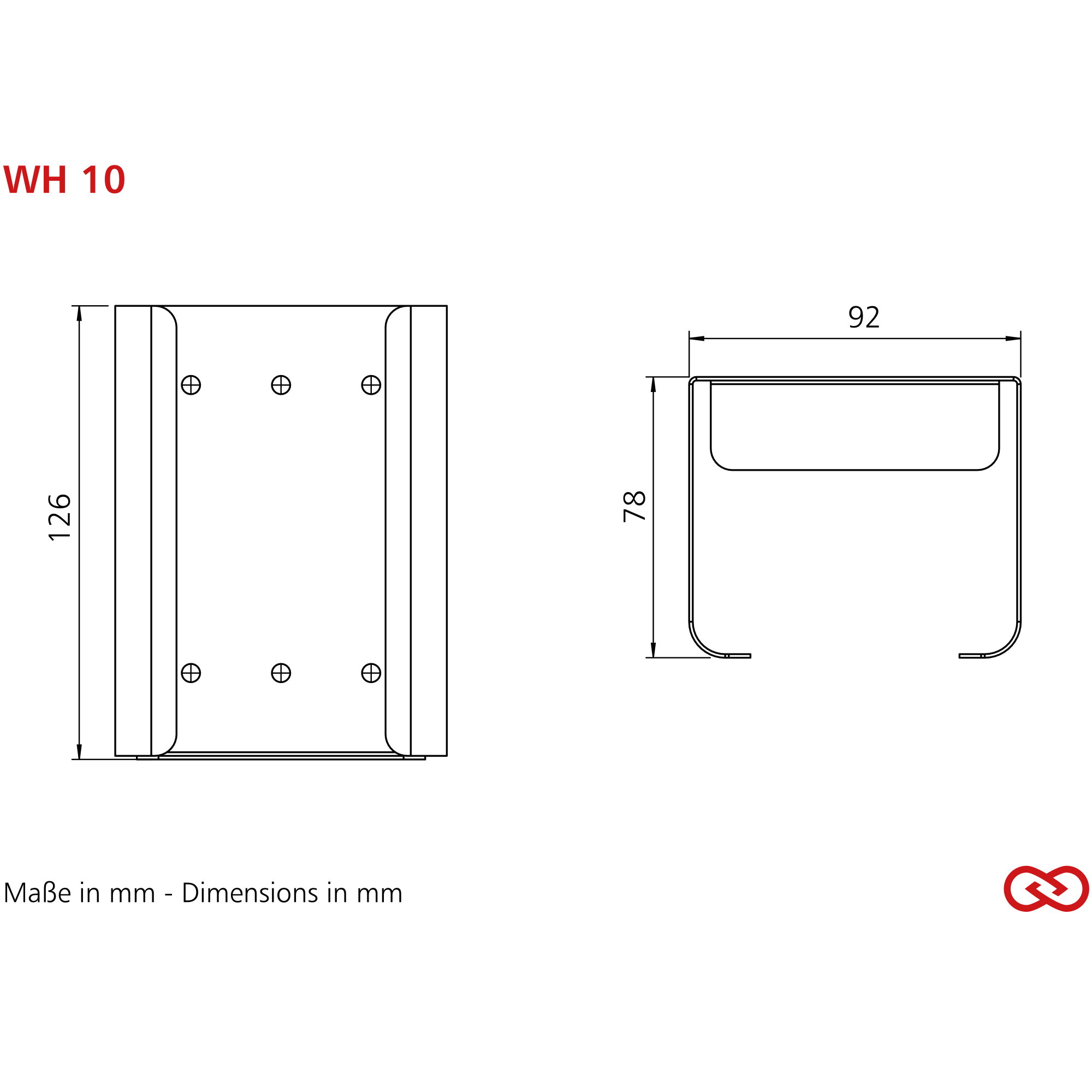 Wandhalter, Haltewinkel, Metall, Abmessungen, Technische Zeichnung