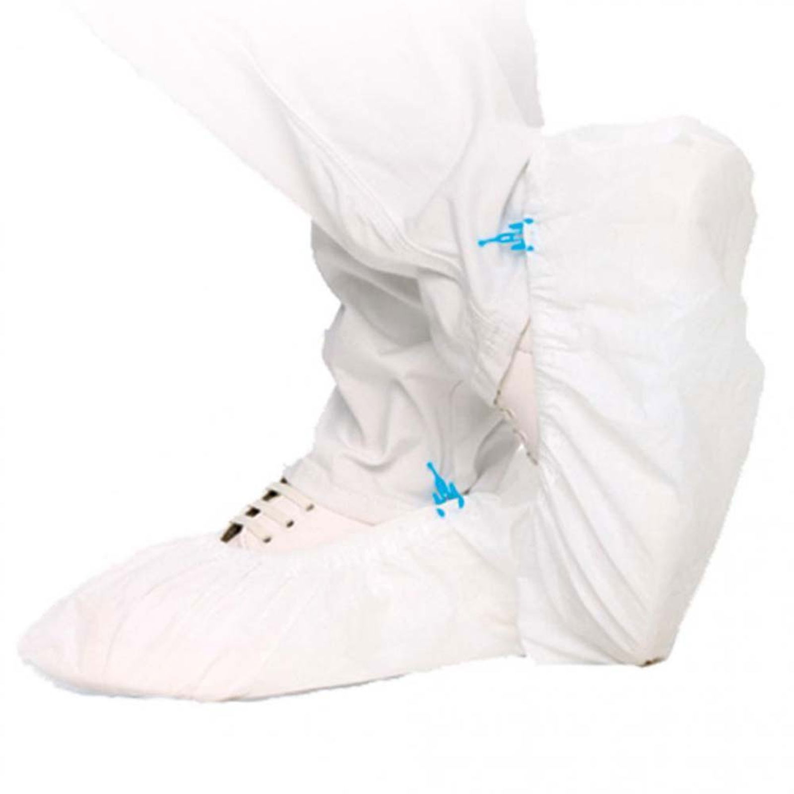 White PP shoe covers with CPE coating for Hygomat