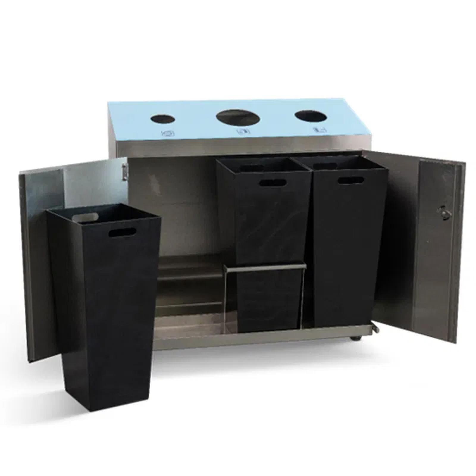 Abfalltrennsystem 3-fach, PET, Alu, Abfall, 3x110l, auf Räder