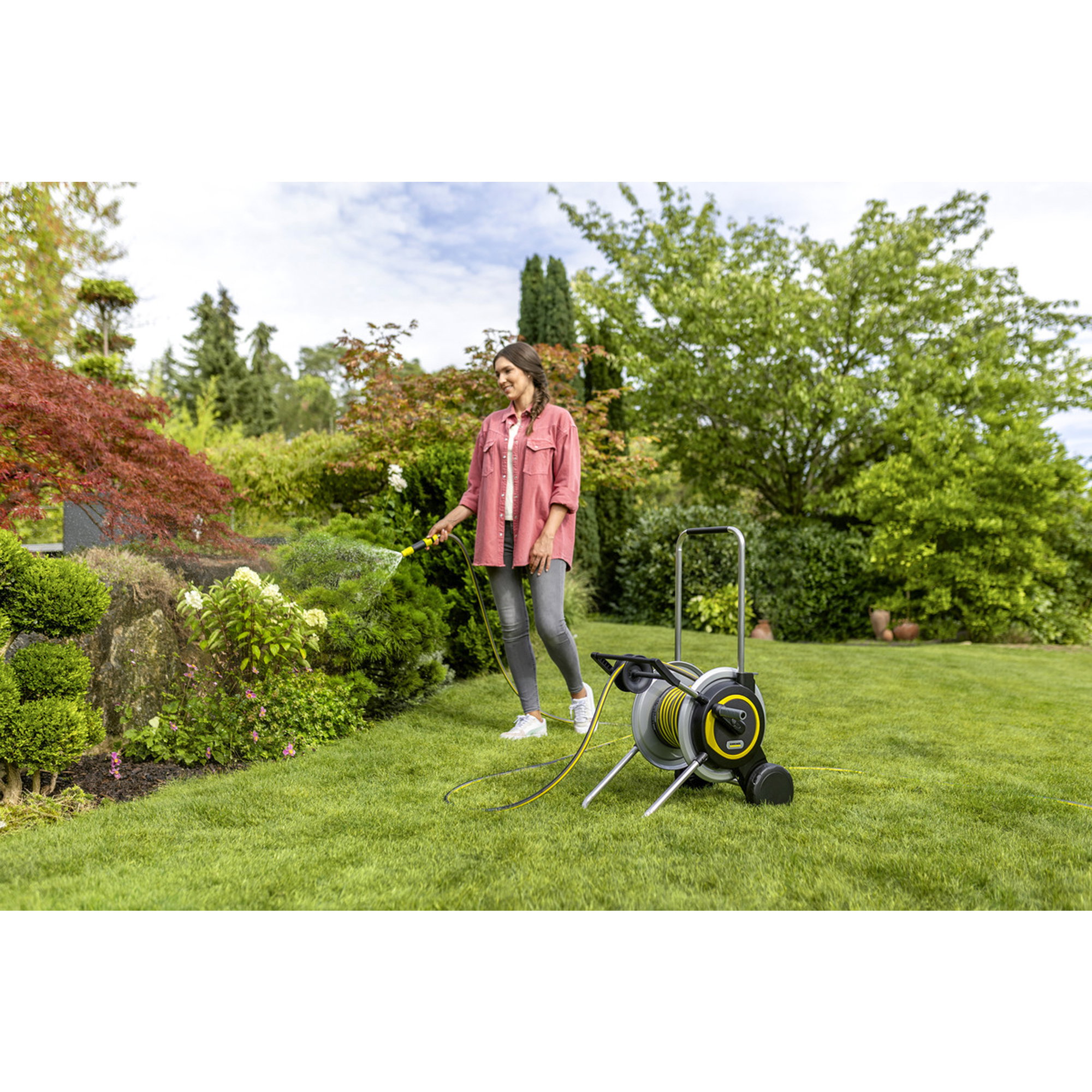 Garten, Gartenbewässerung, Schlauchrolle, Gartenwerkzeug, Rasen