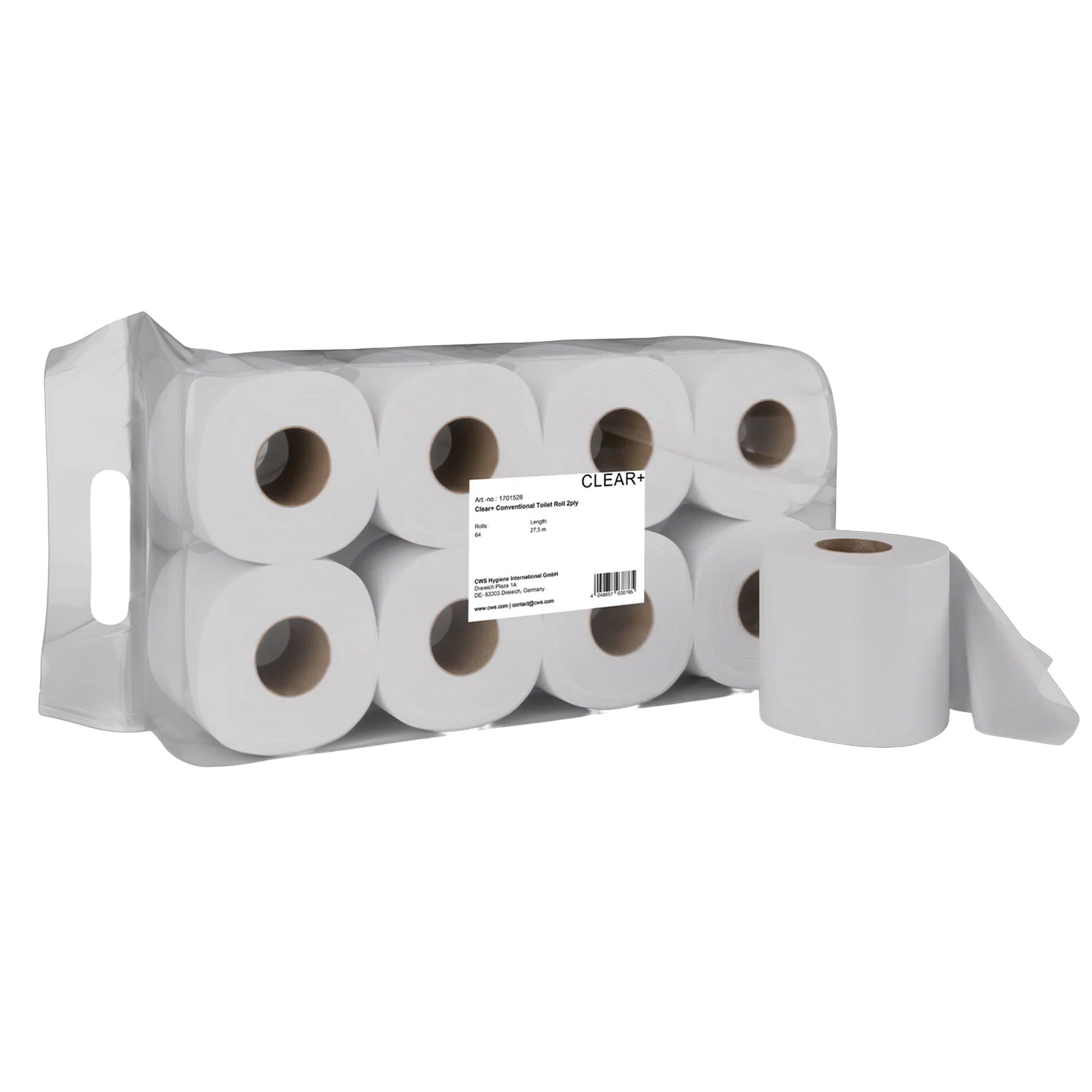 Toilettenpapier | 2-lagig | Zellstoff | 250 Blatt | Clear+