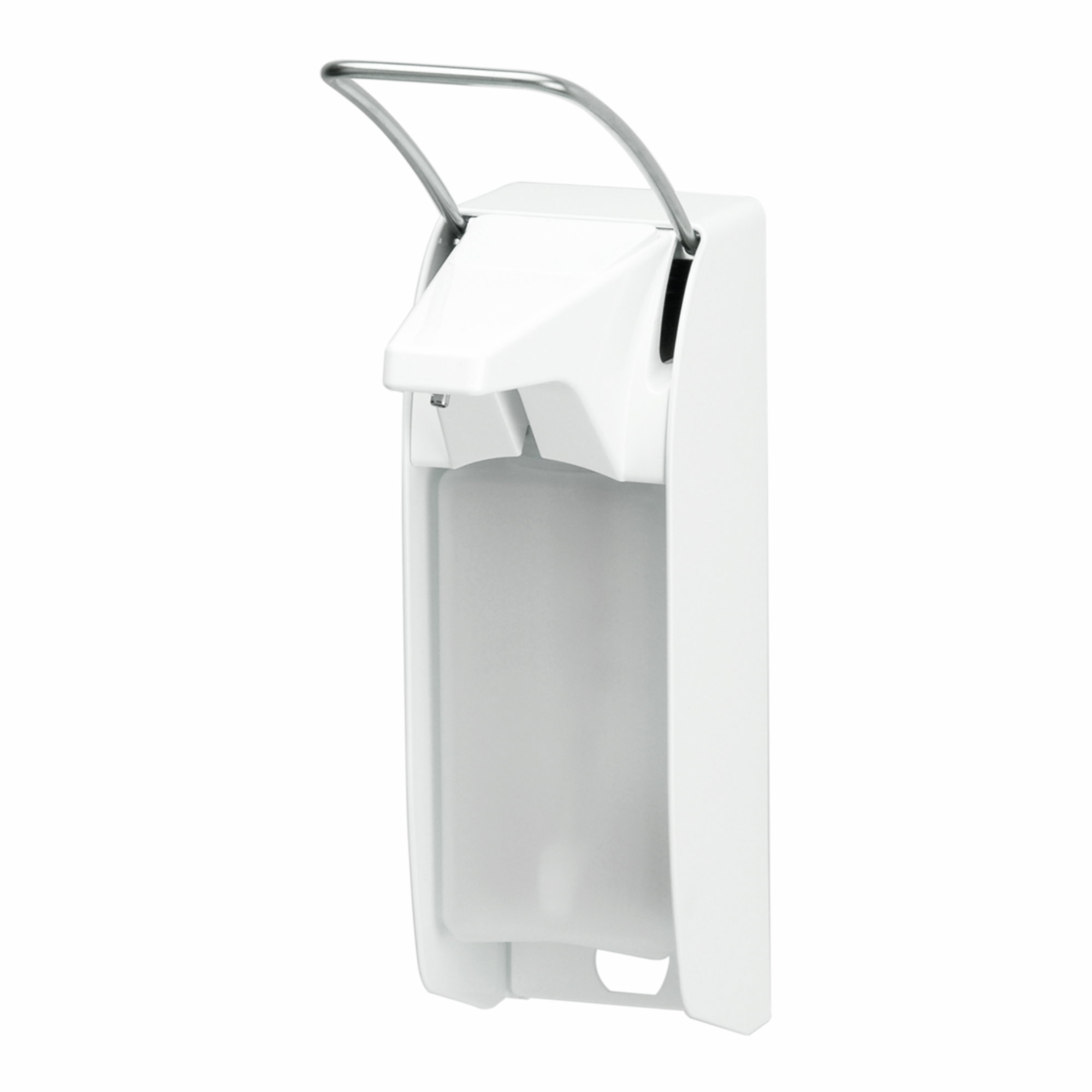 Desinfektionsmittelspender manuell kurzer Armhebel 500ml Aluminium weiss