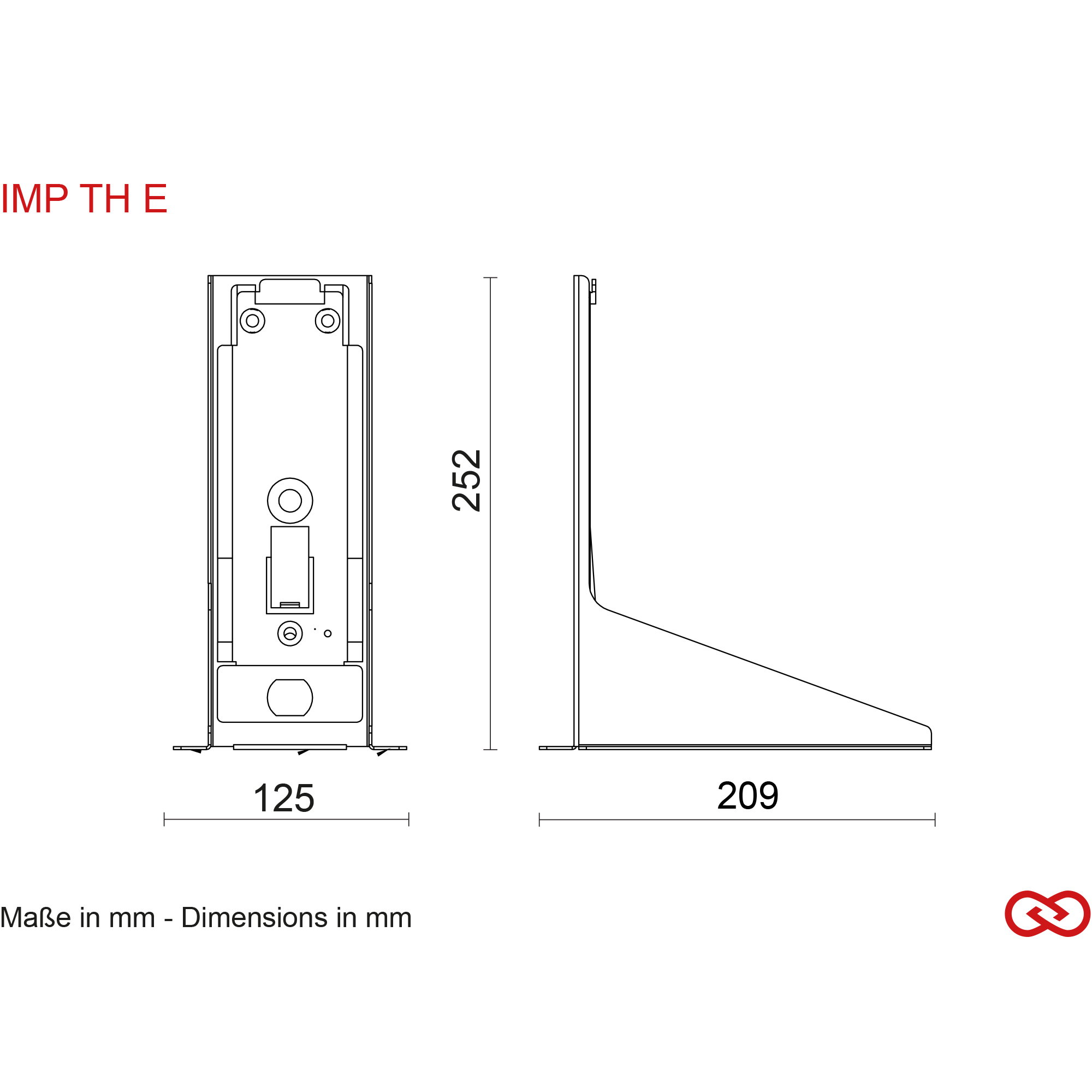 Elektrischer Schraubstock, Technische Zeichnung, Maße mm, Halterung, Profilansicht
