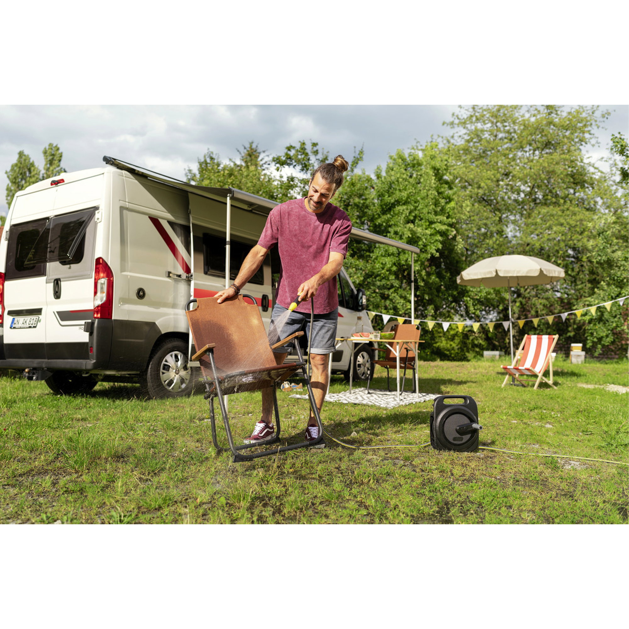 Camping, Campingstuhl, Gasschlauch, Wohnmobil, Draußen