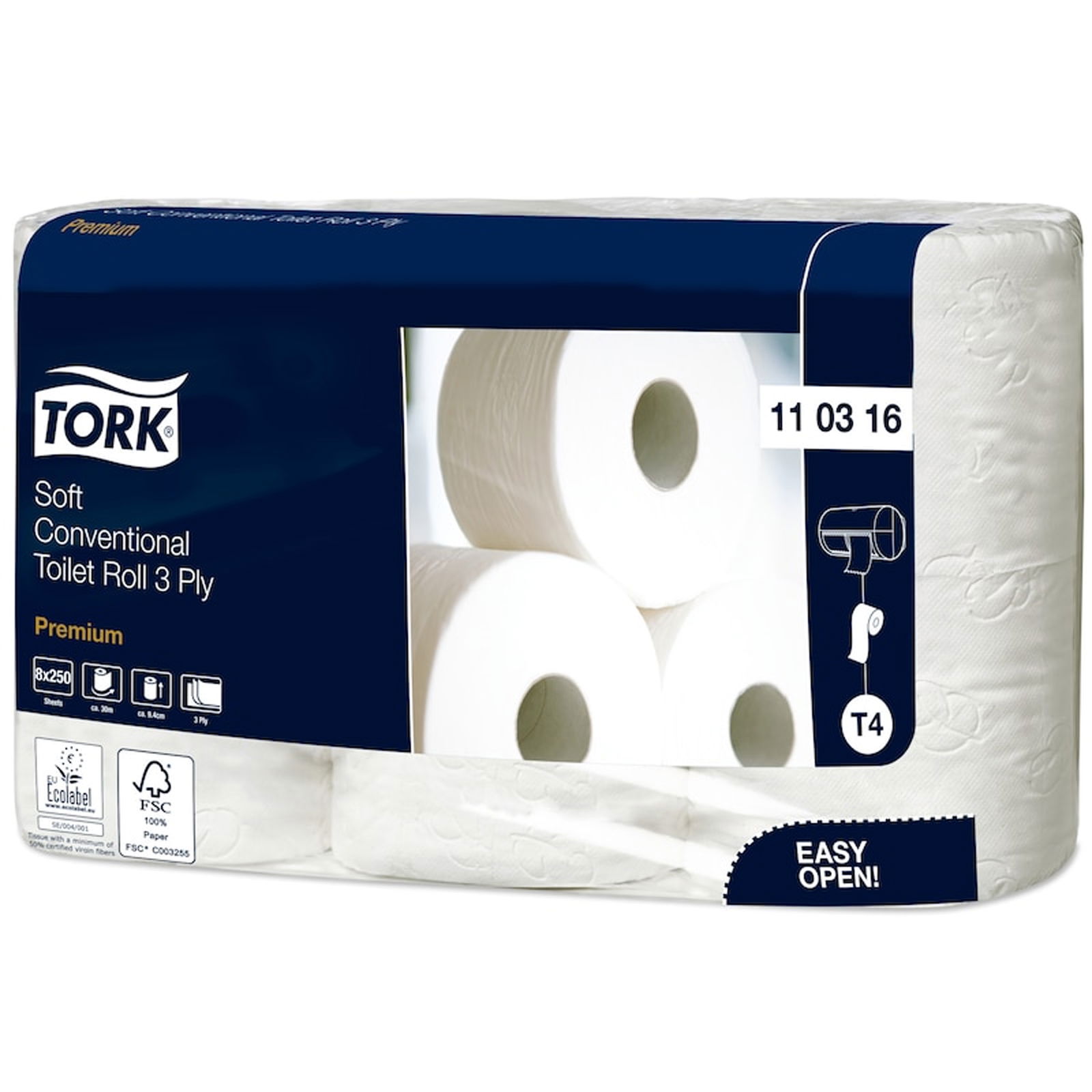 TORK 110316 T4 Soft Small Roll Toilet Paper Premium 3-Ply