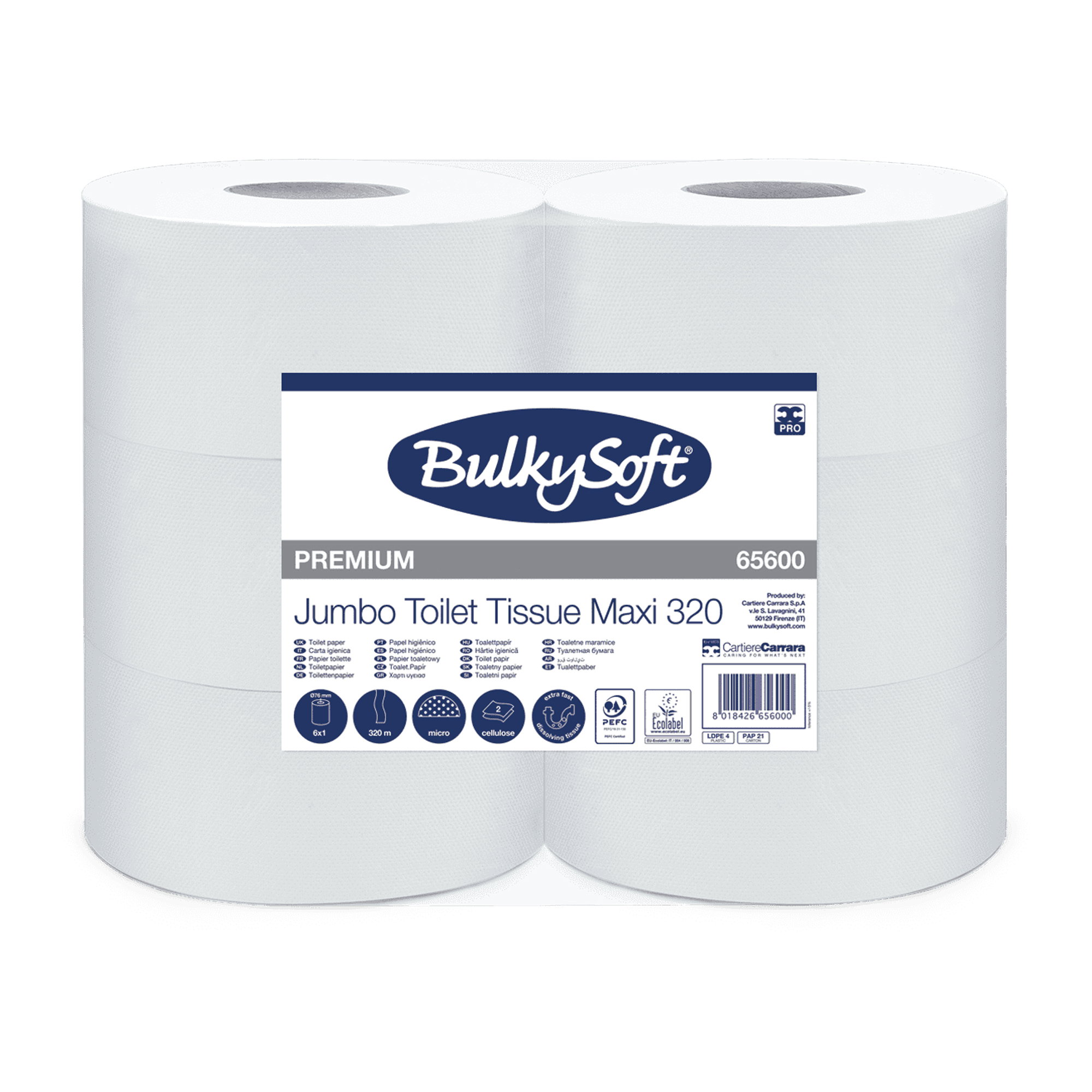Toilettenpapier, Jumbo, 320 Blatt, Weich, Weiß