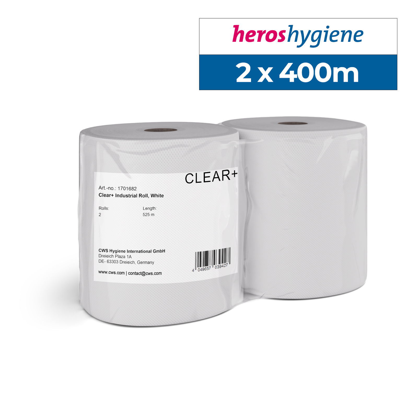 Clear+ Industrierolle 2-lagig weiß 400m