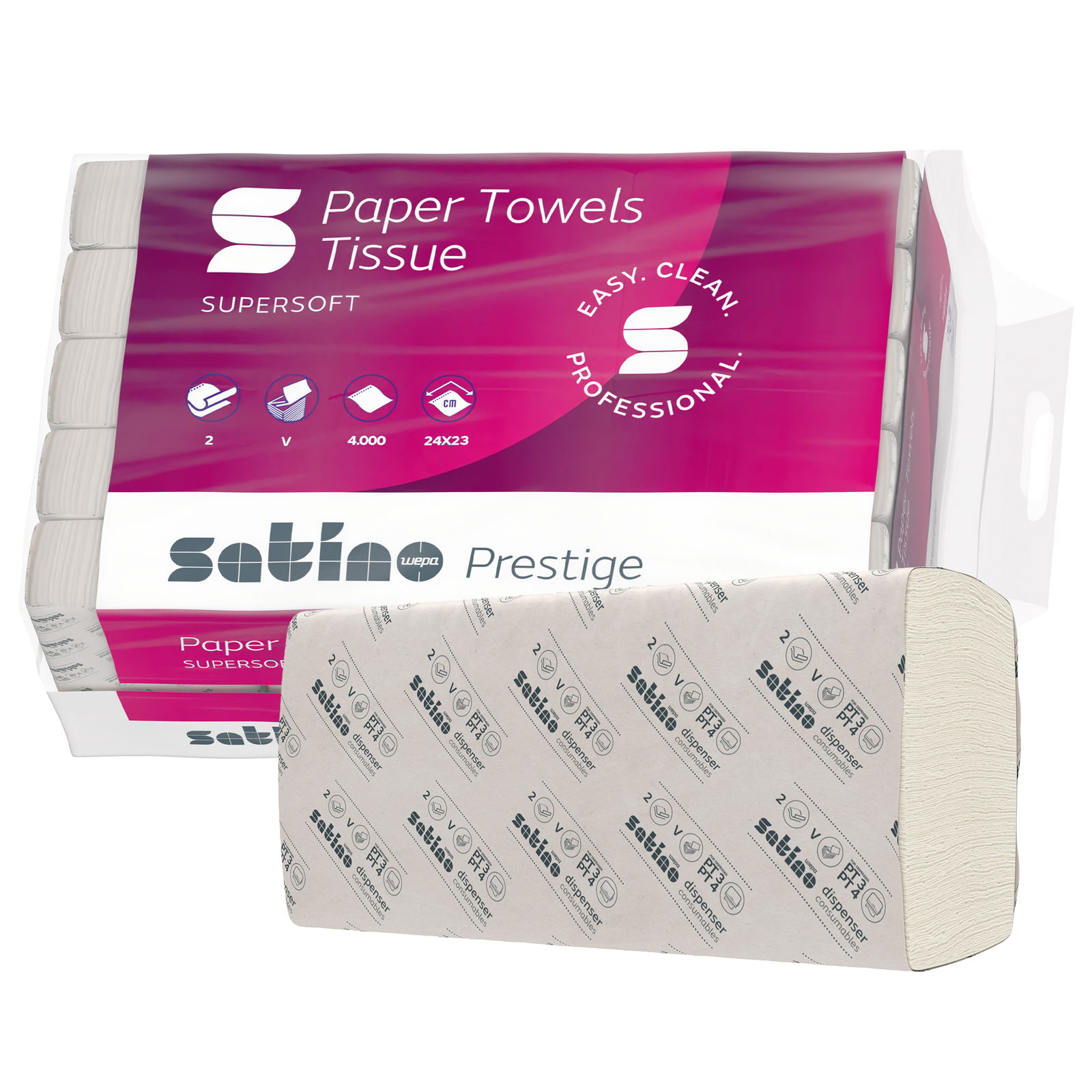 Asciugamani di carta piega a V 2 veli in cellulosa SATINO 274990