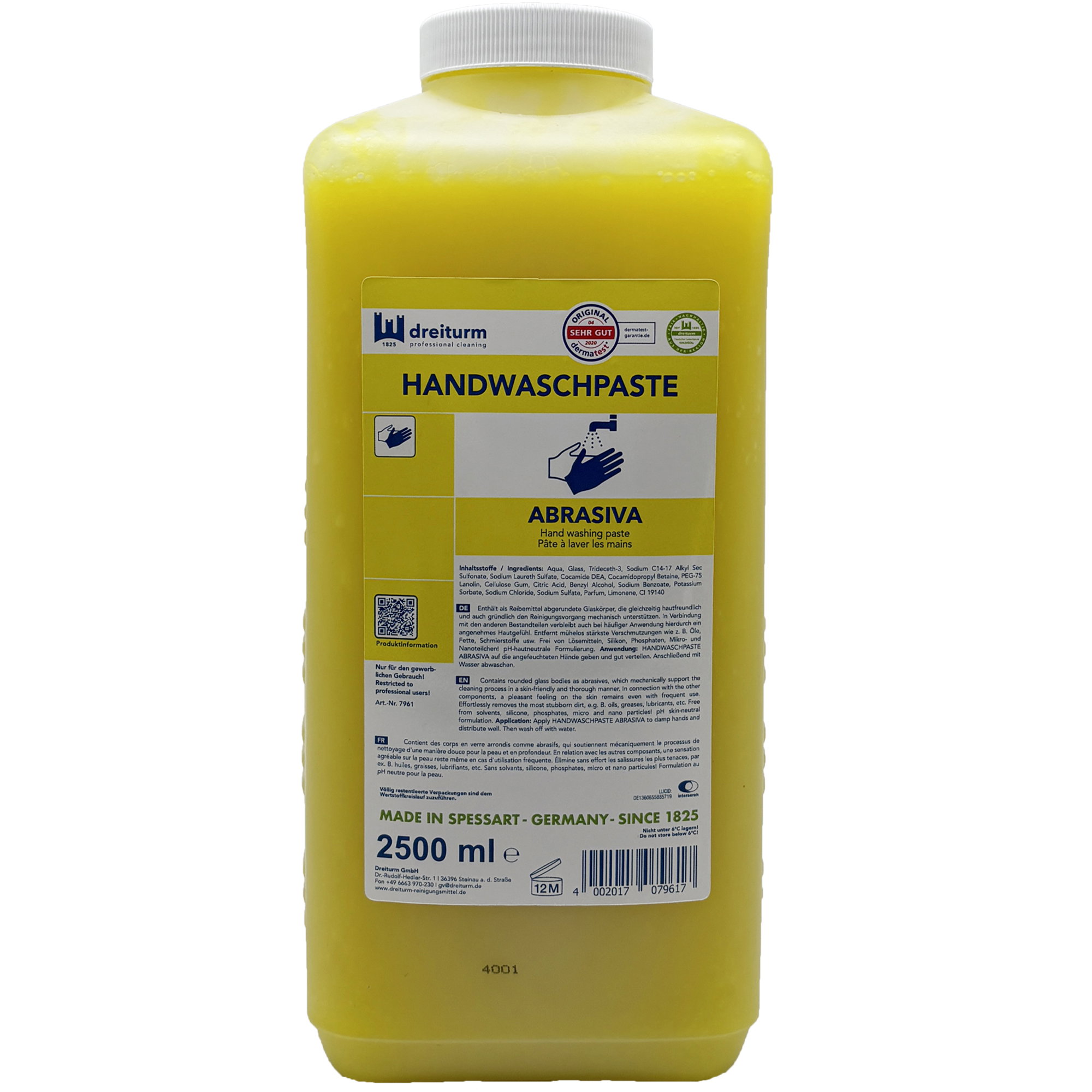 Pasta detergente per le mani | 2'500 ml | flaconi di vetro arrotondati | dreiturm Abrasiva