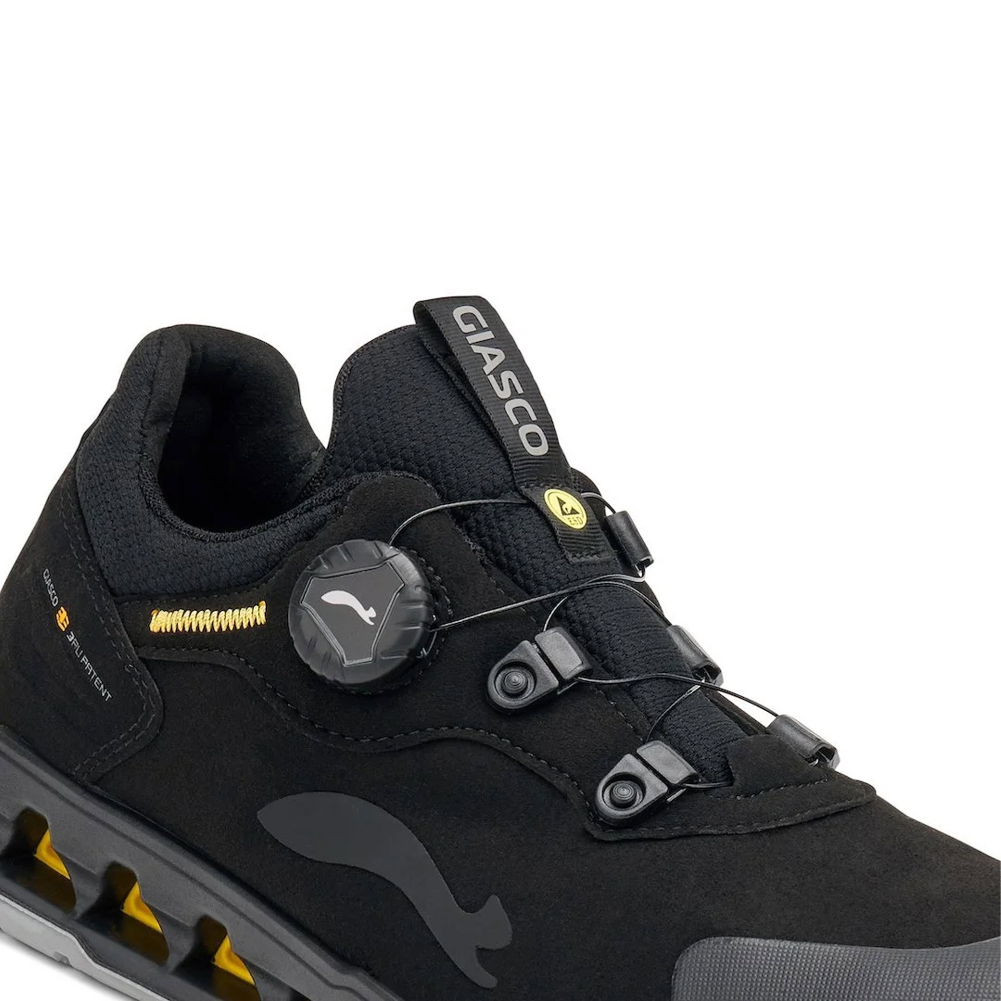 Hiking-Schuhe, Schwarzer Sneaker, Mid-Cuting, Garn- Schnürung, Gelbe Akzente