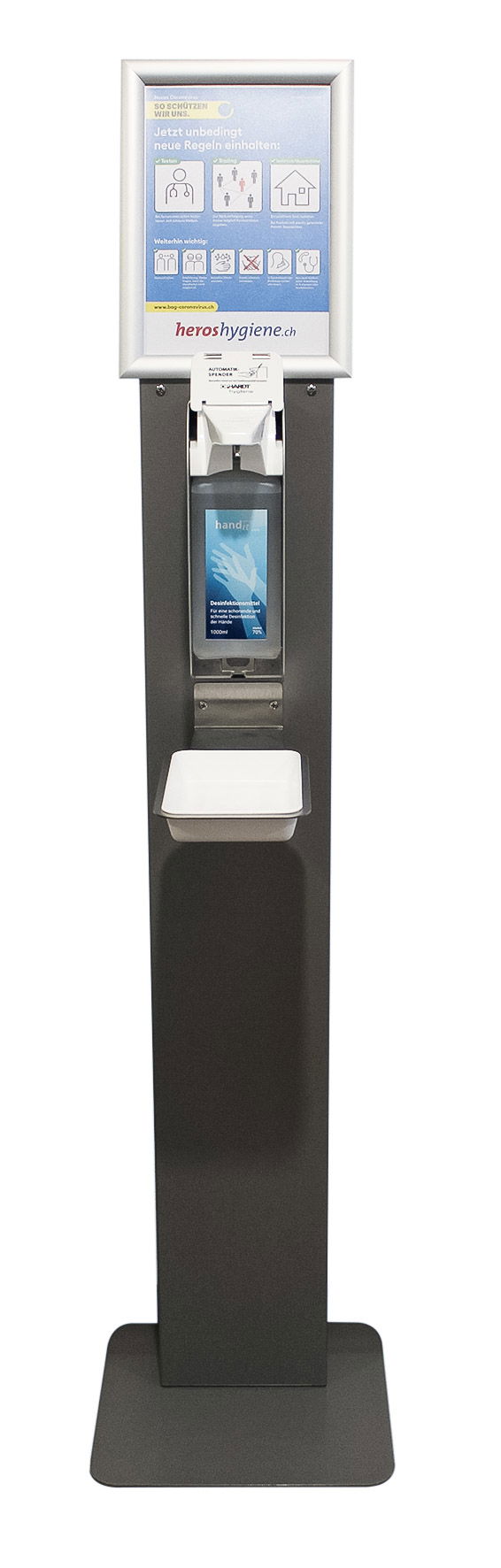 Colonne de désinfection en acier inoxydable | sans contact | Fabriquée en Suisse