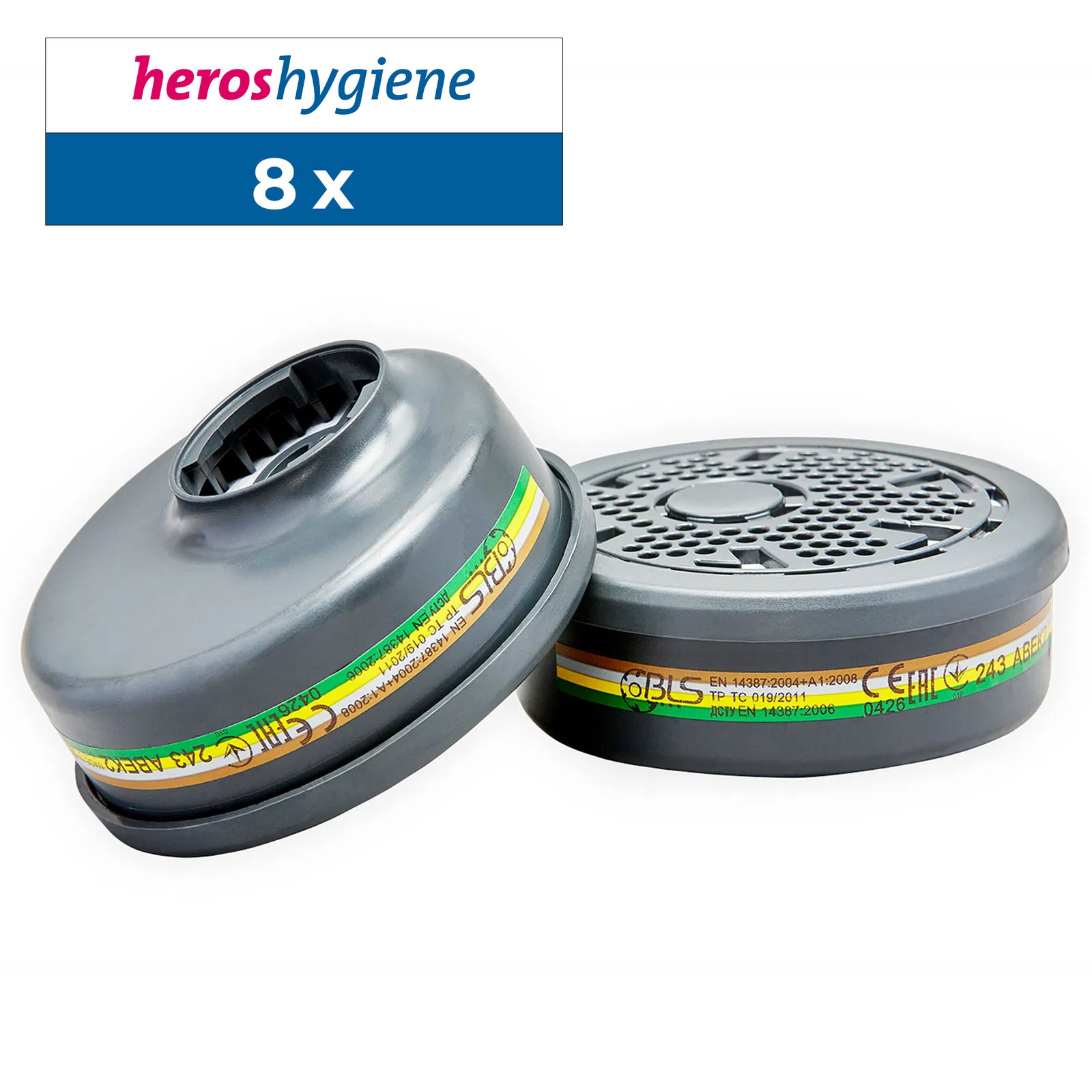 Atemschutzfilter BLS 243 ABEK2, Gasfilter für Halbmasken, 8 Stück