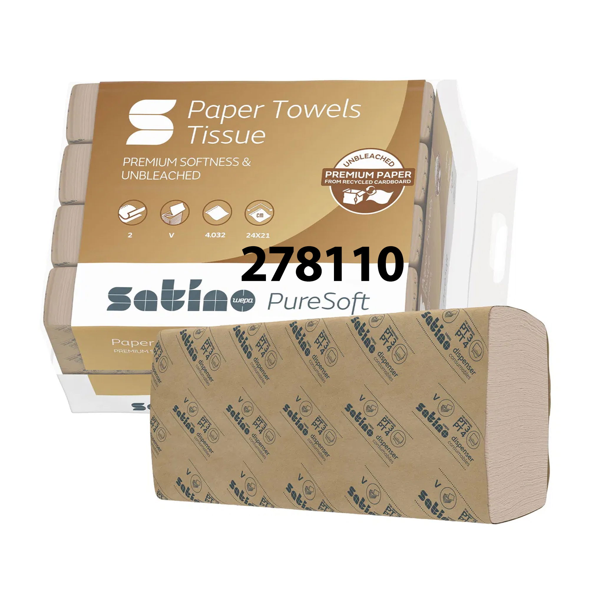 Papierhandtücher V-Falz | 2-lagig | Recycling | satino PureSoft