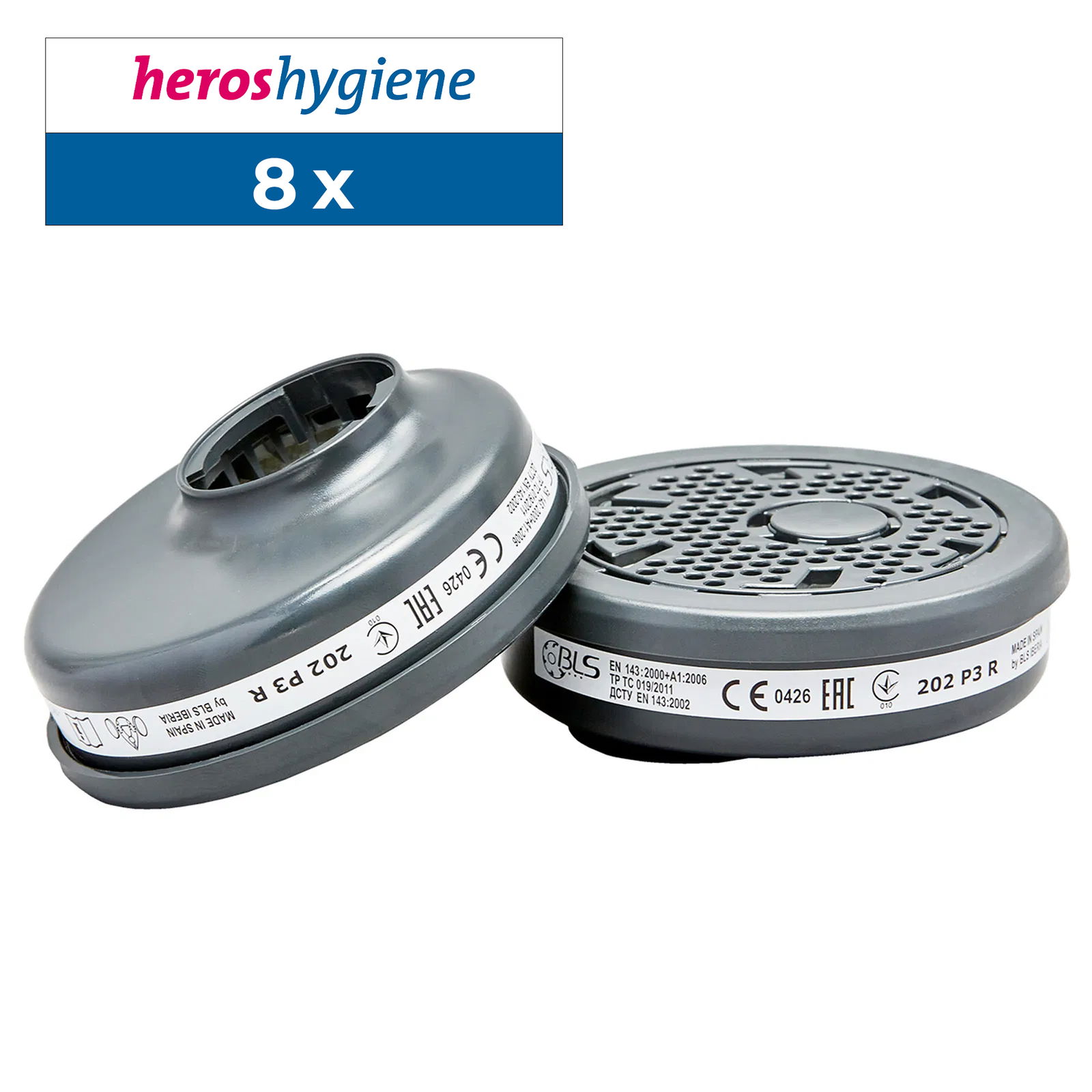 Atemschutzfilter BLS 202 P3R, Partikelfilter für Halbmasken, 8 Stück
