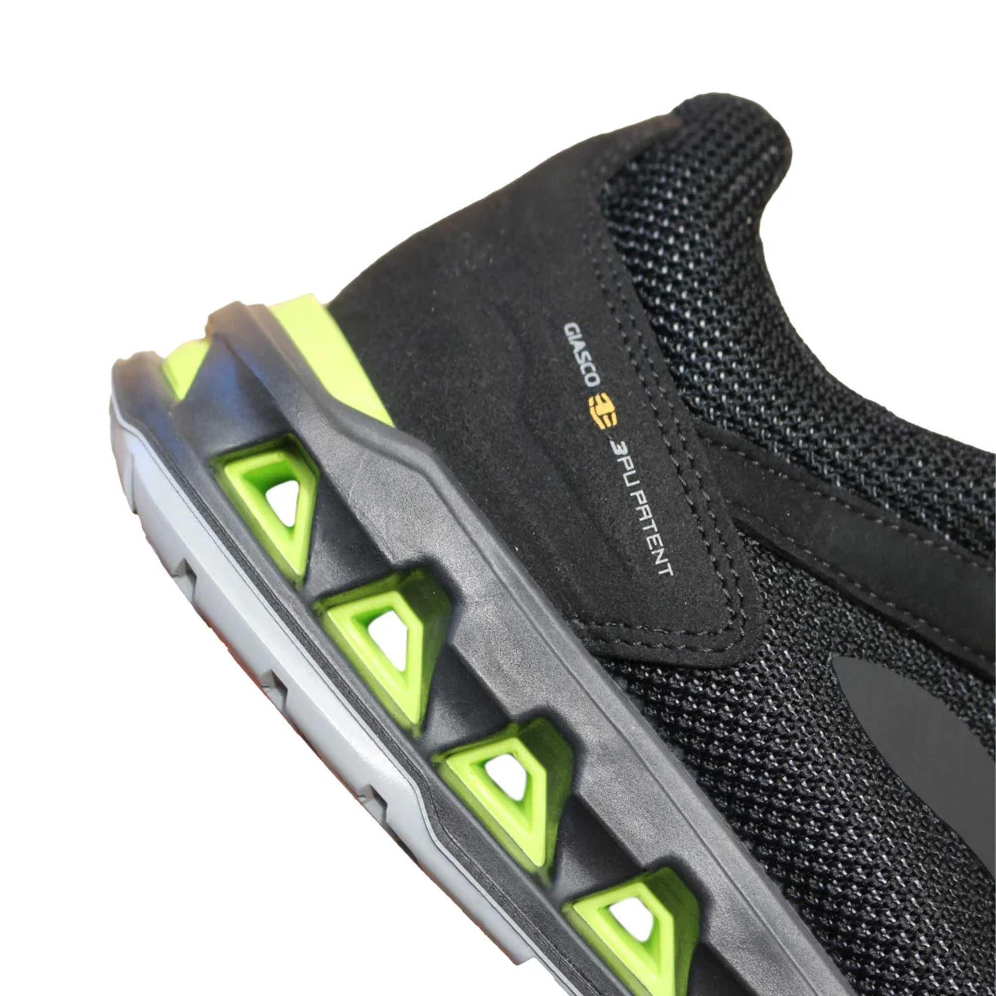 Laufschuh, Mesh-Obermaterial, Schwarz, Grüne Akzente, Sohlenelemente