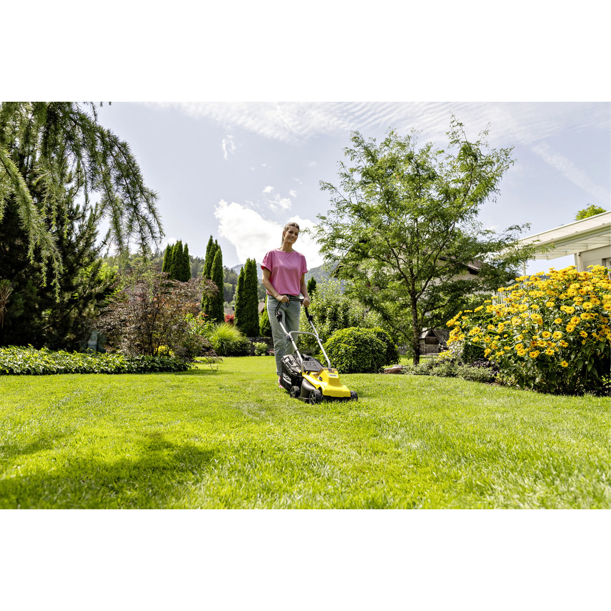 Rasenmäher, Garten, Elektrisch, Gelb, Person