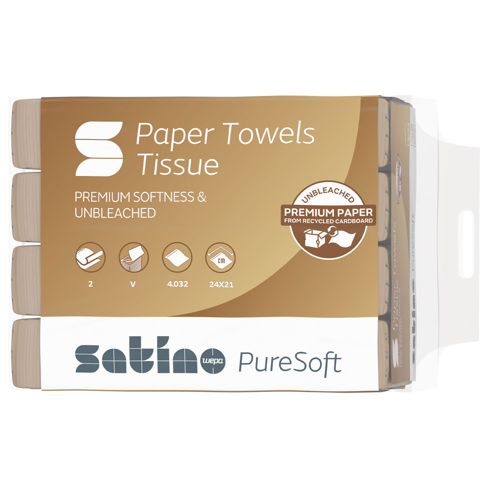 Essuie-mains en papier pliage V 2 plis recyclé Satino PureSoft 278110