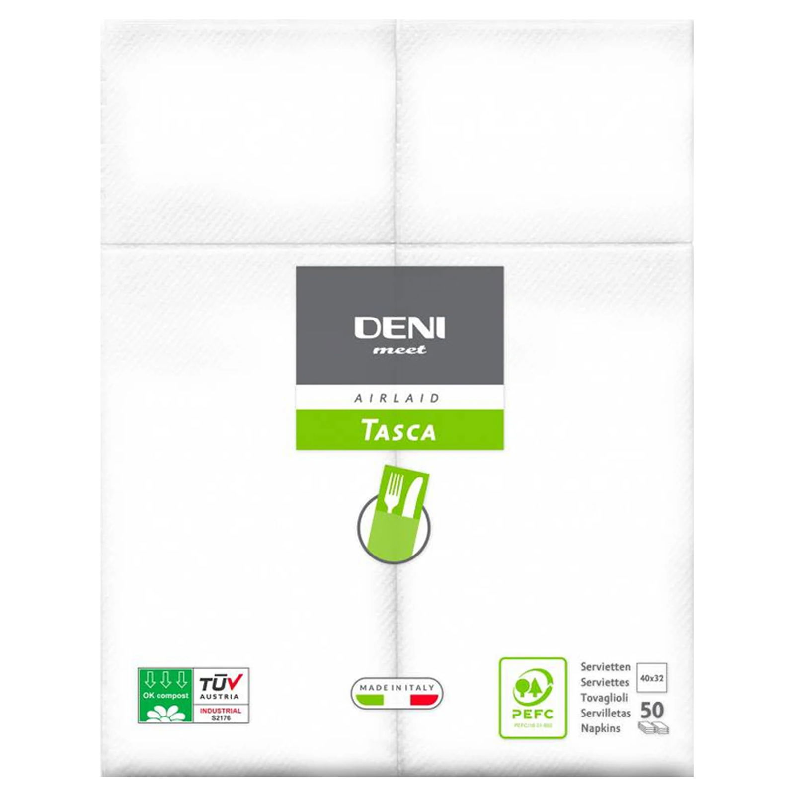 Besteckservietten weiss Airlaid 1/8 Falz 40 x 32 cm DENI meet
