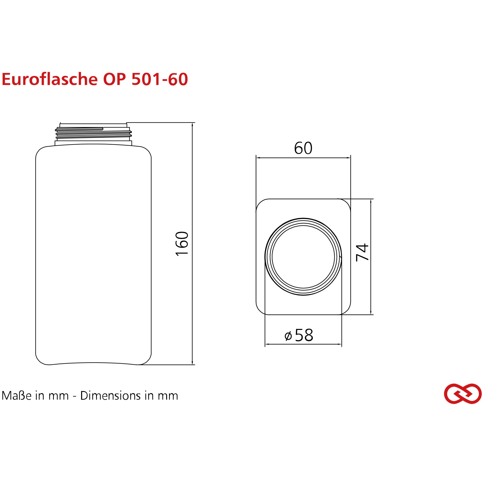 Flasche, Vakuum-Flasche, Einzeldose, Kunststoff, Maße 160x60mm