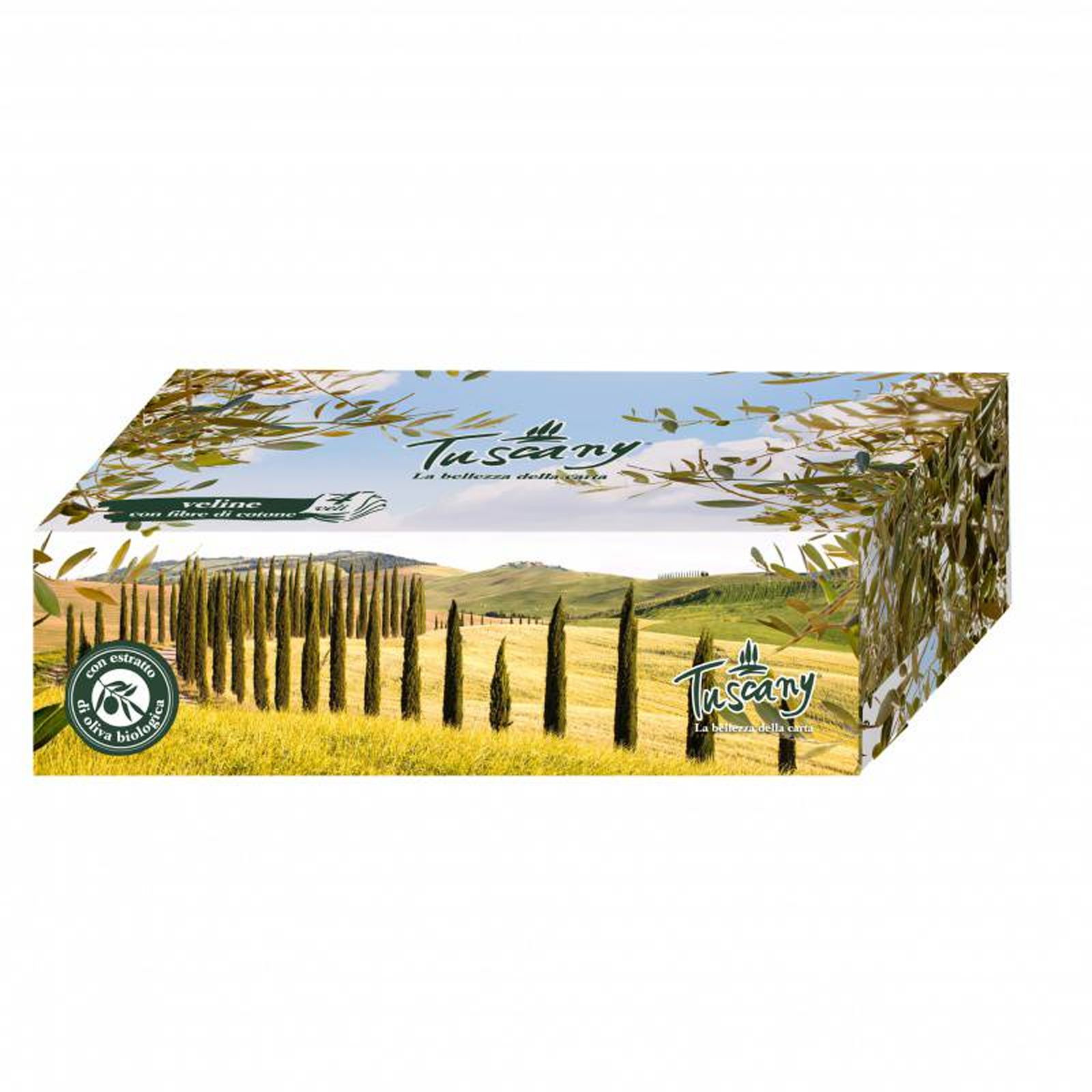 Mouchoirs en papier Tuscany Cipressi 4 plis cellulose avec extrait d’huile d’olive