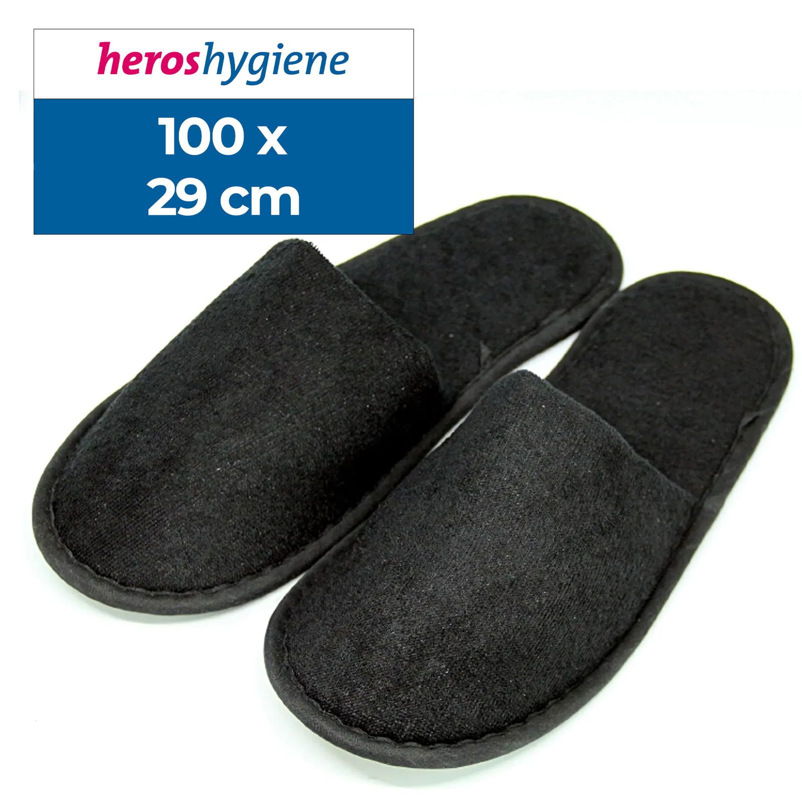 Pantofole per hotel, 100 paia, nere, chiuse, lunghe 29 cm, in spugna