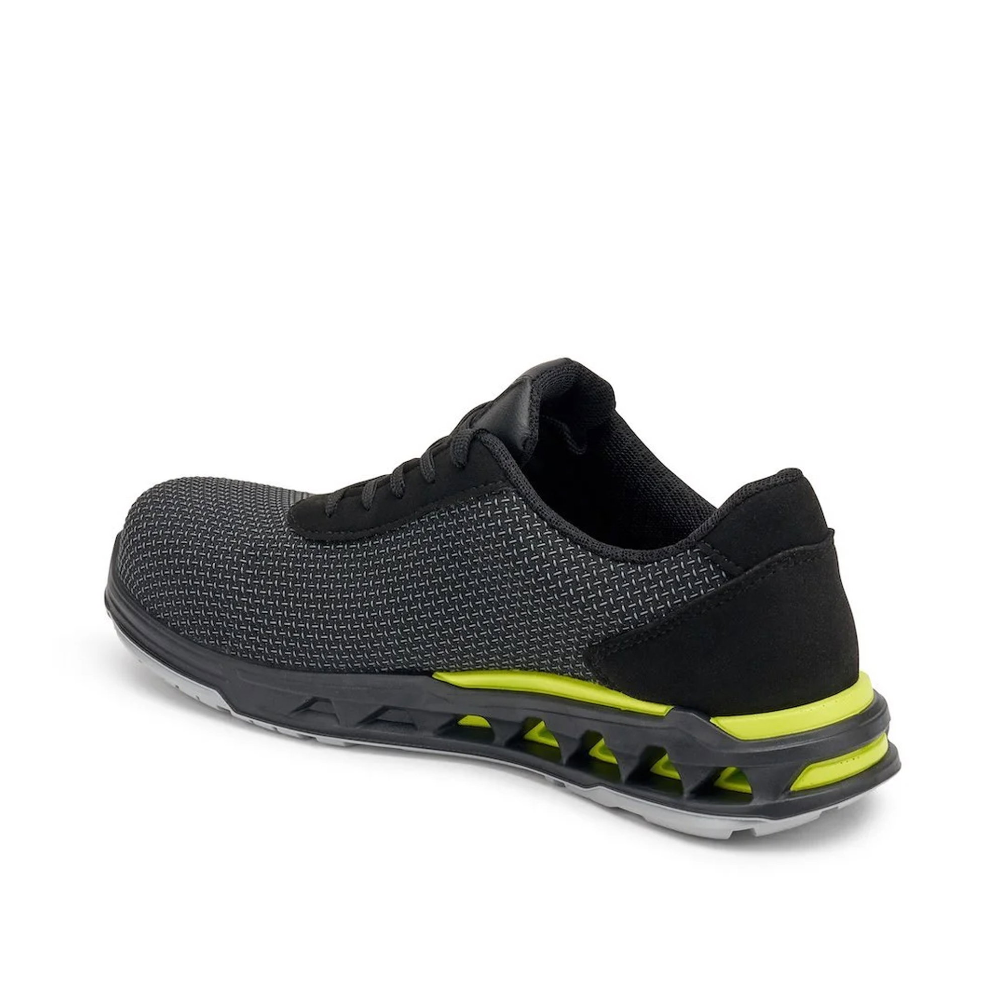 Schuh, Sneaker, Dunkelgrau, Mesh-Obermaterial, Neon-Grün Akzente
