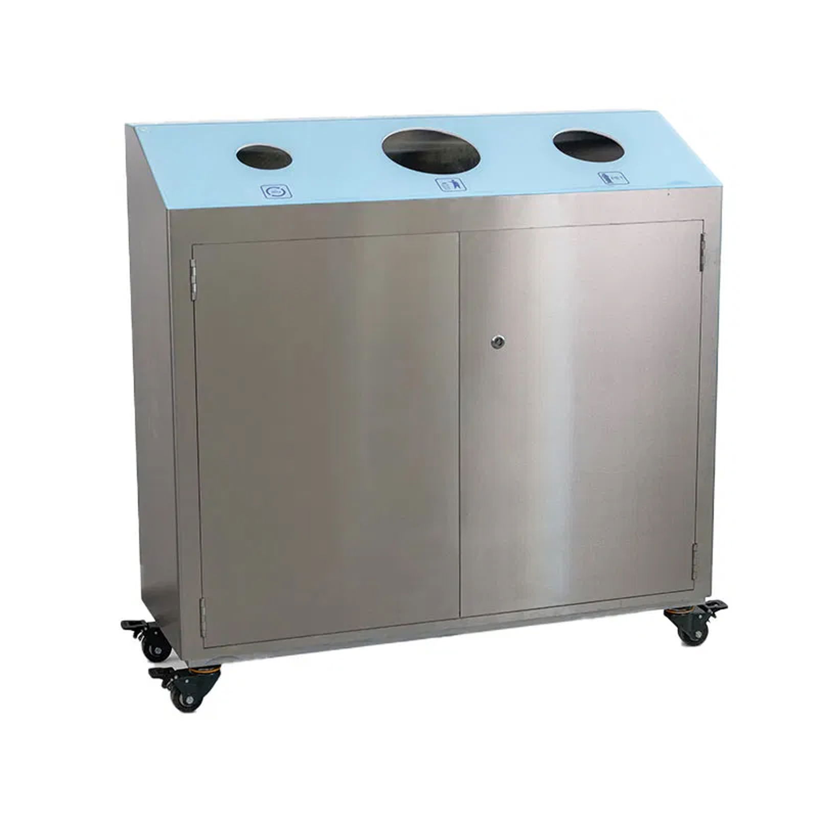 Waste separation system 3-fold, PET, aluminum, waste, 3x110l, on wheels