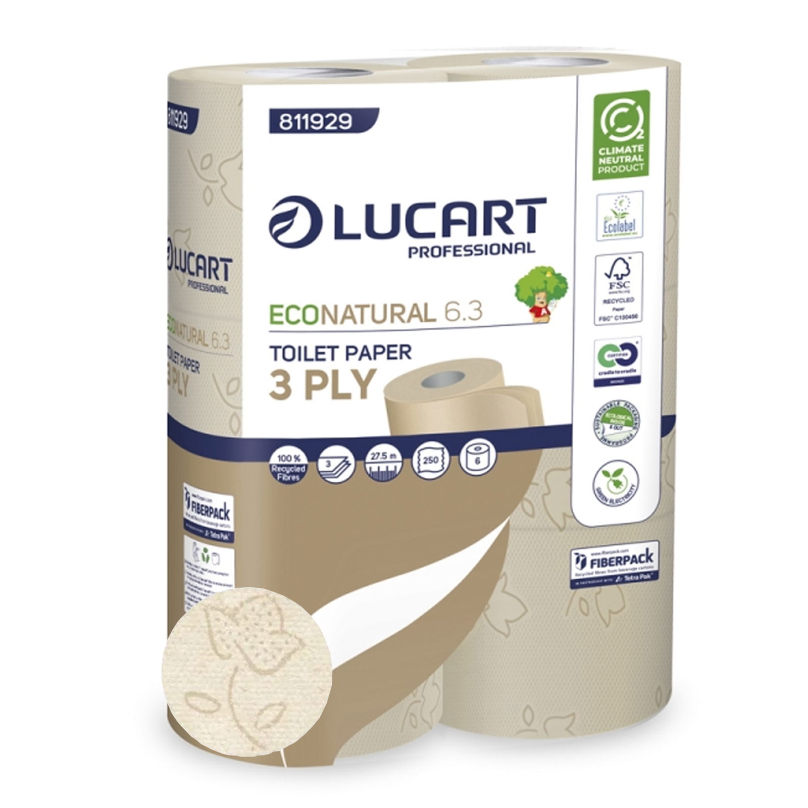Lucart EcoNatural 6.3 carta igienica 3 veli riciclata 250 strappi