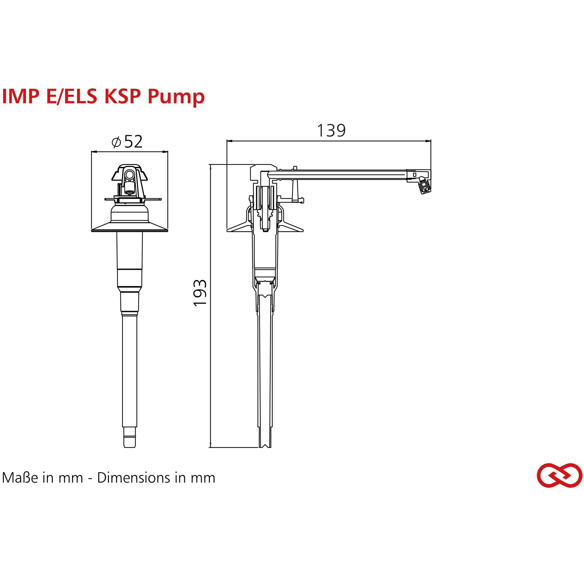 Pumpe, E/ELS KSP, Bohrwerkzeug, Technische Zeichnung, Maße