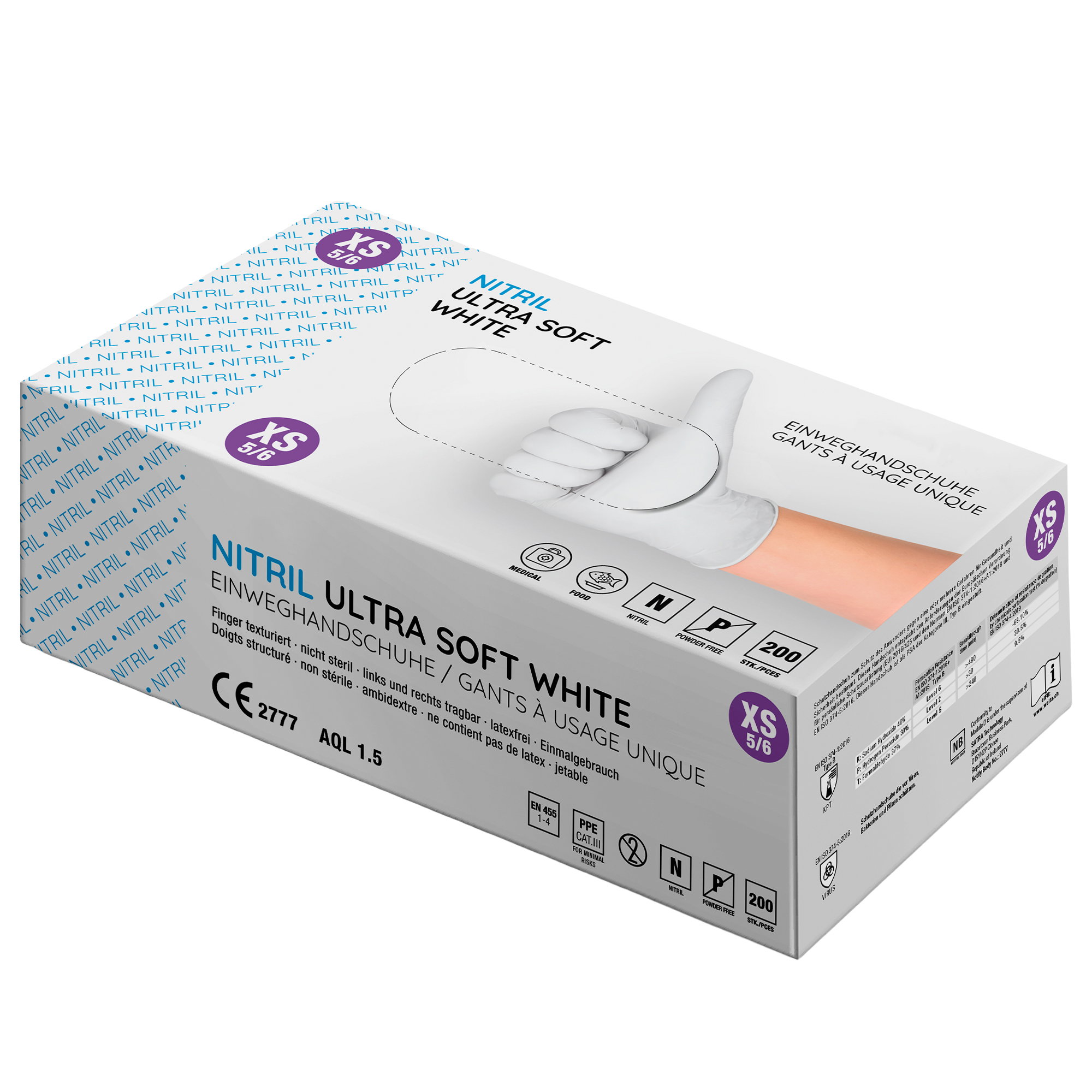 Nitril, Einweghandschuhe, Ultra Soft, Weiß, XS 5/6