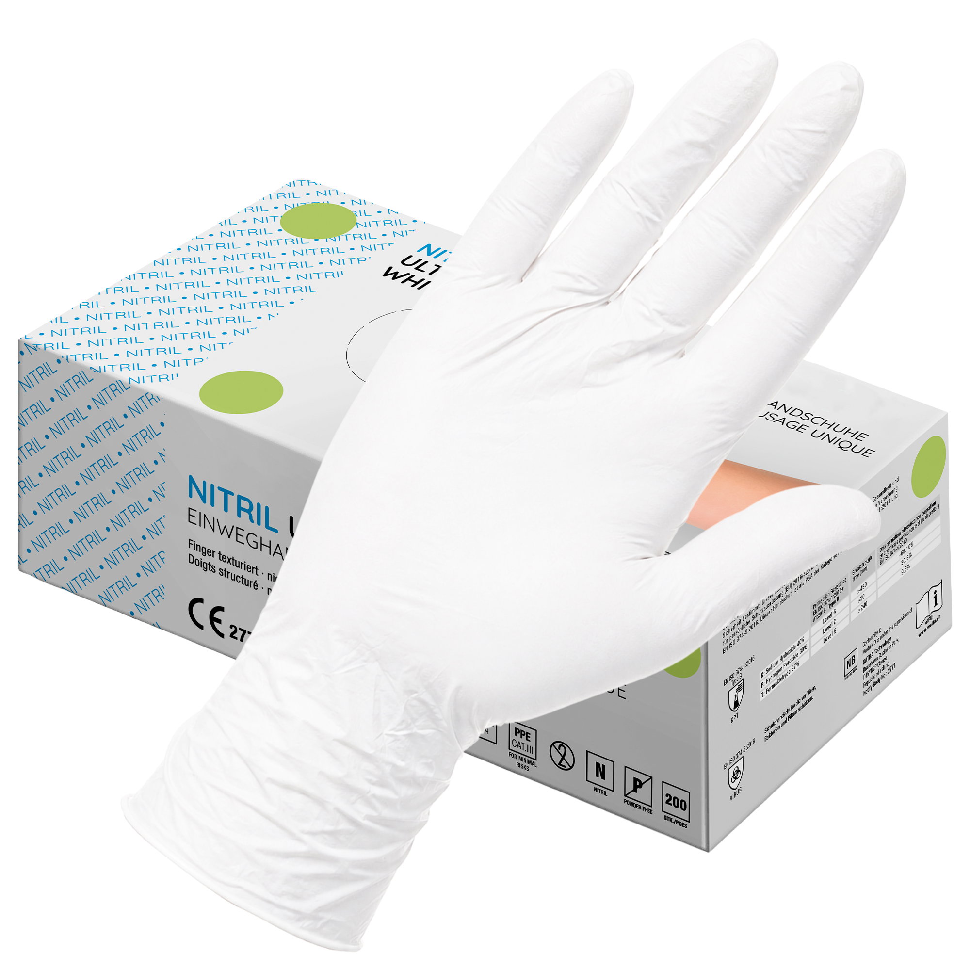 Nitril, Einmalhandschuh, Schutzhandschuh, Einmalartikel, Weißer Handschuh