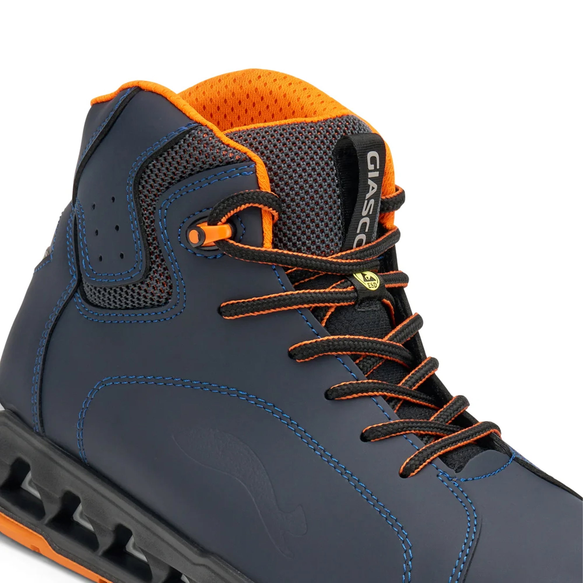 Hochfeste Stiefelette, Outdoor Schuh, Sneaker Boots, Navyblau, Orange Akzente