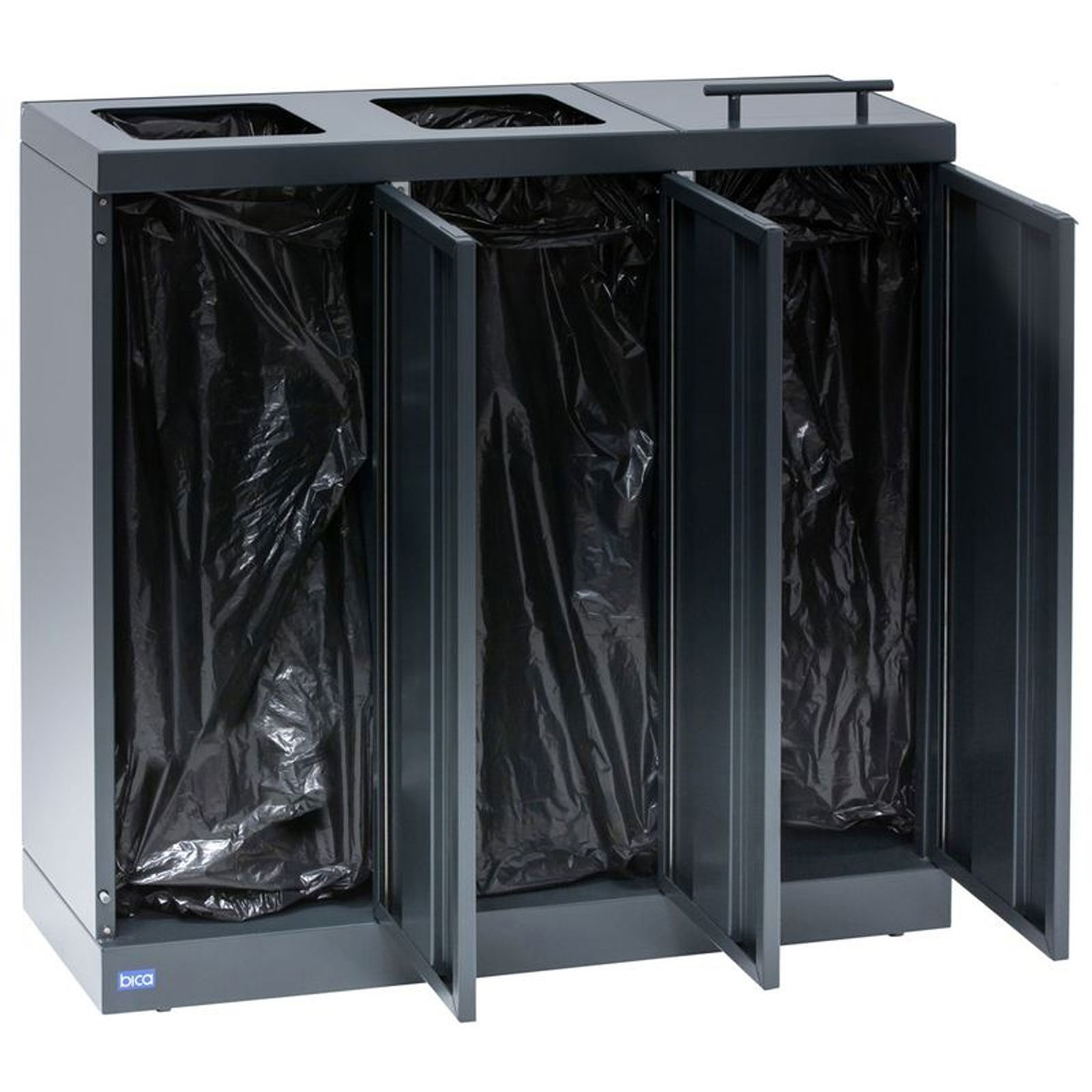 Indoor waste separation system 3x65 litres steel anthracite grey