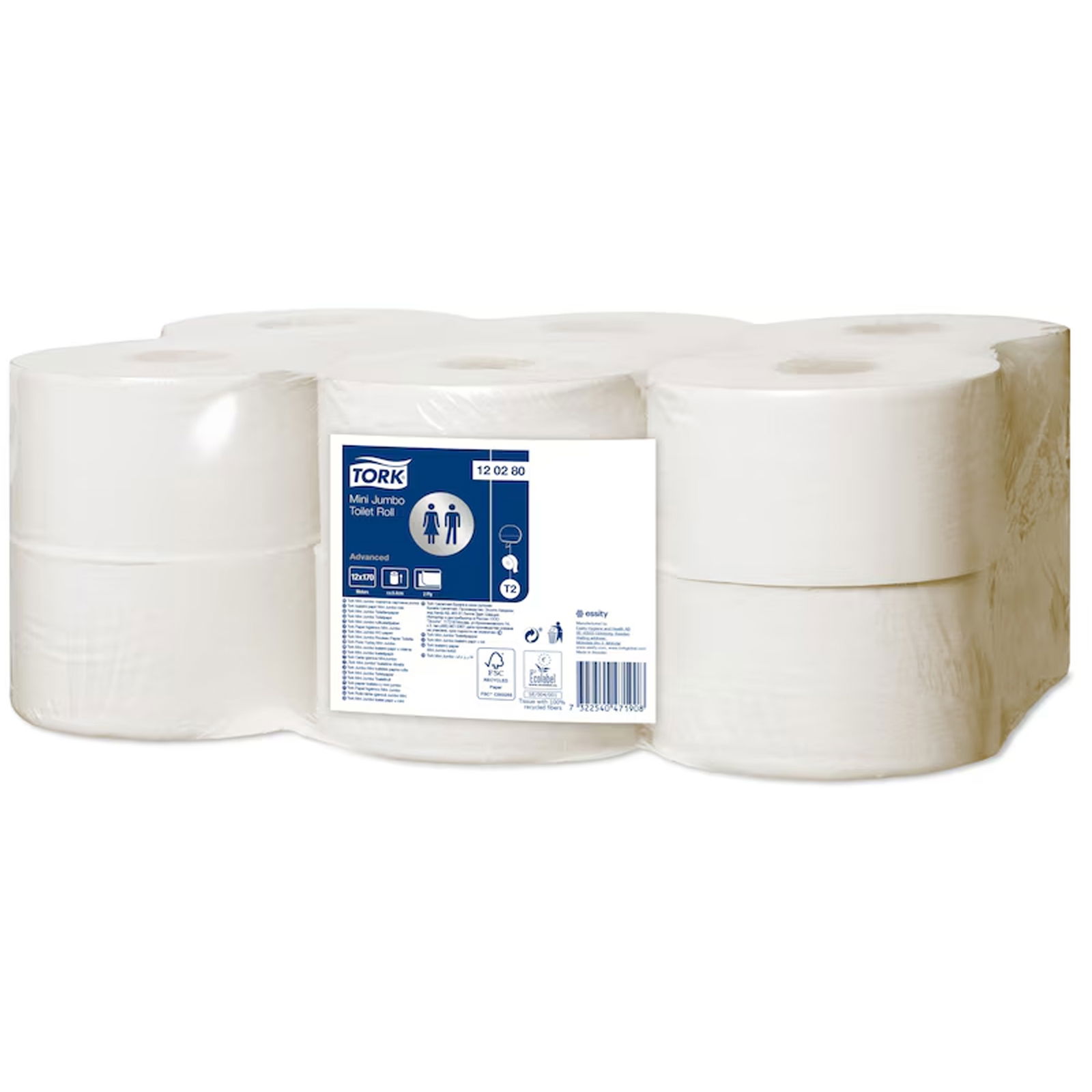 TORK 120280 T2 papier toilette Mini Jumbo Advanced 2 plis 170 m 850 feuilles