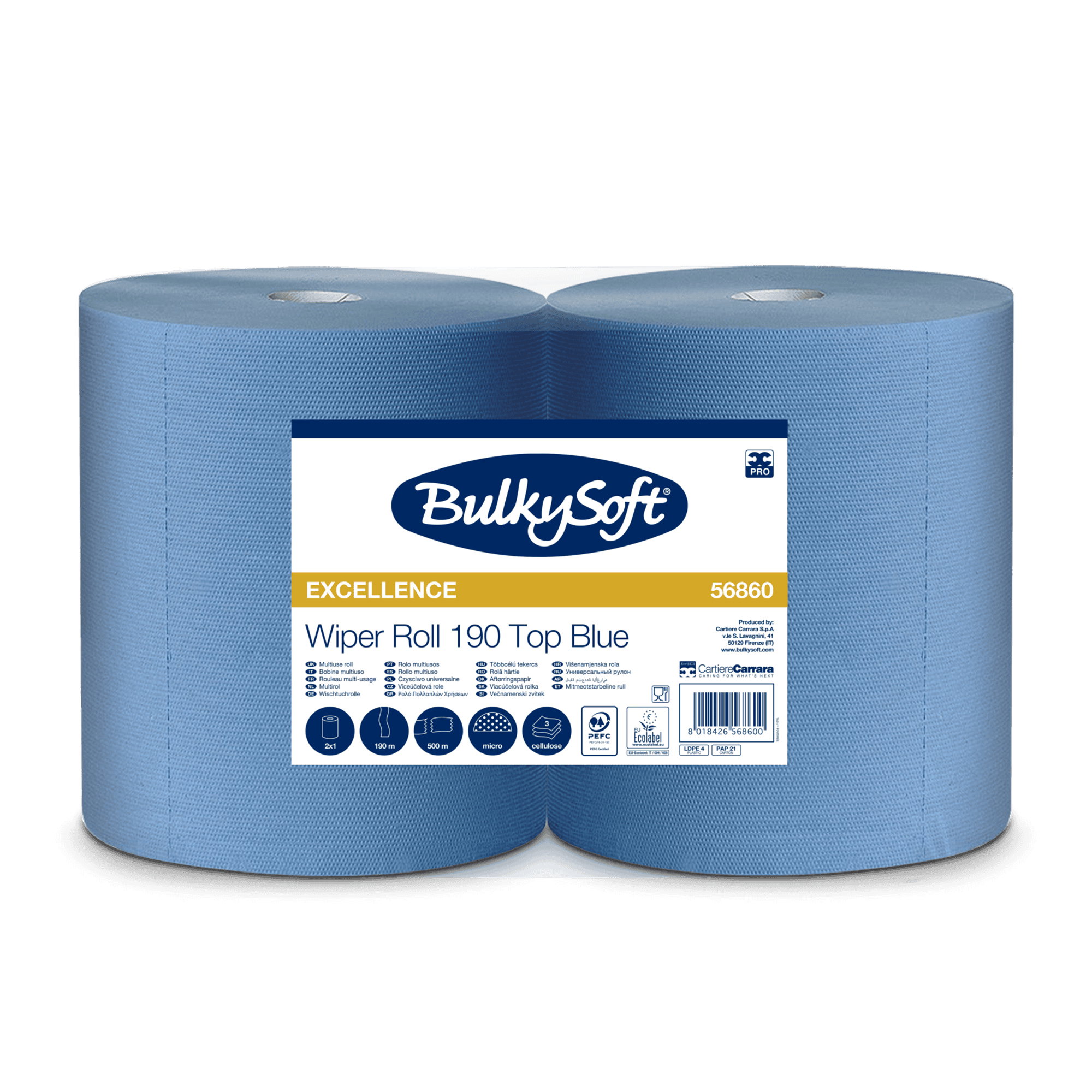 Reinigungsrollen Maxi | 190 m | 3-lagig | Zellstoff | BulkySoft 56860 Excellence Top Blau