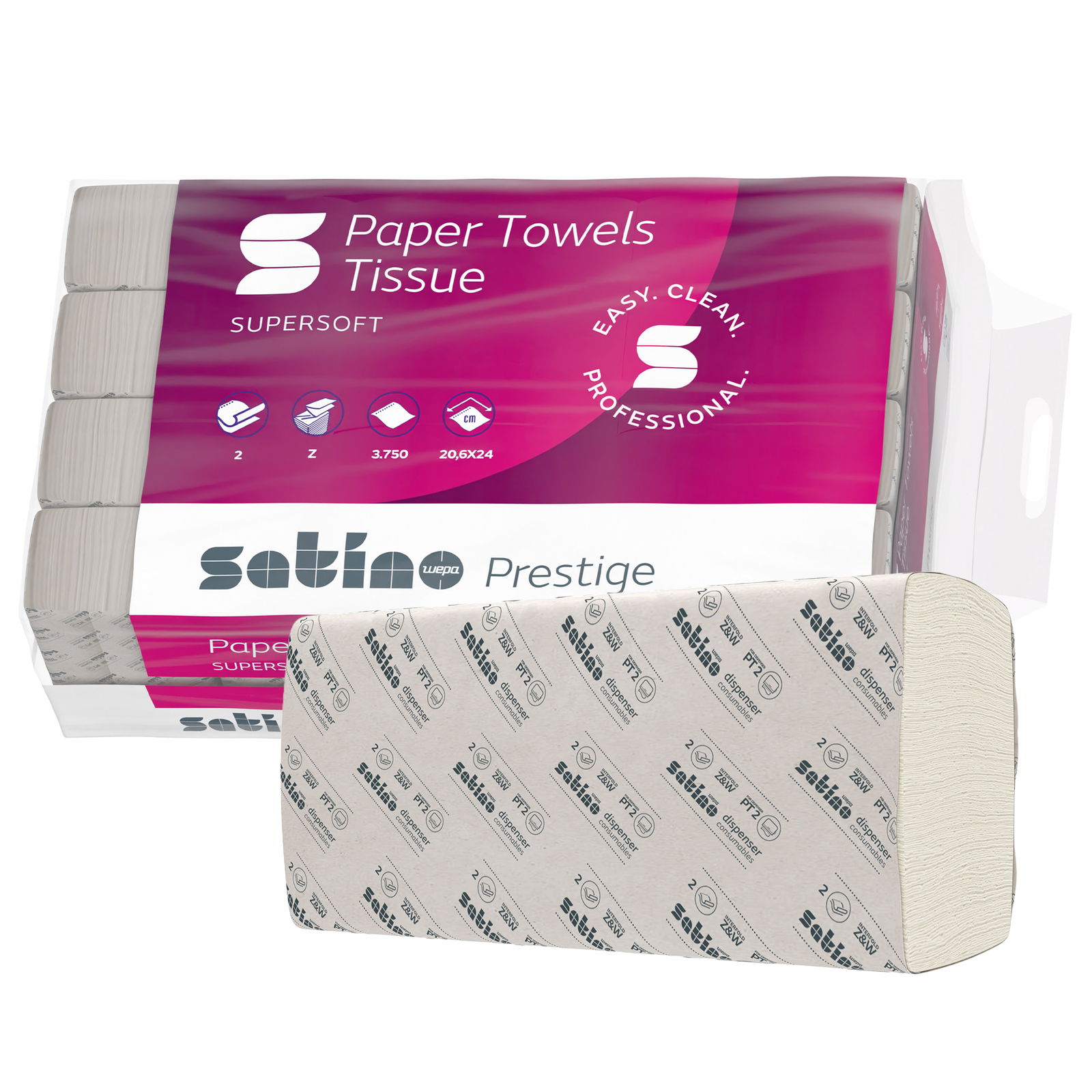 Satino Prestige 276620 asciugamani di carta piega a Z 2 veli in cellulosa